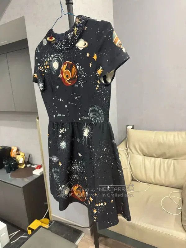 Valentino Valentino Black Cotton Dress with Cosmic Print . Size L / US 10 / IT 46 - 3 Thumbnail
