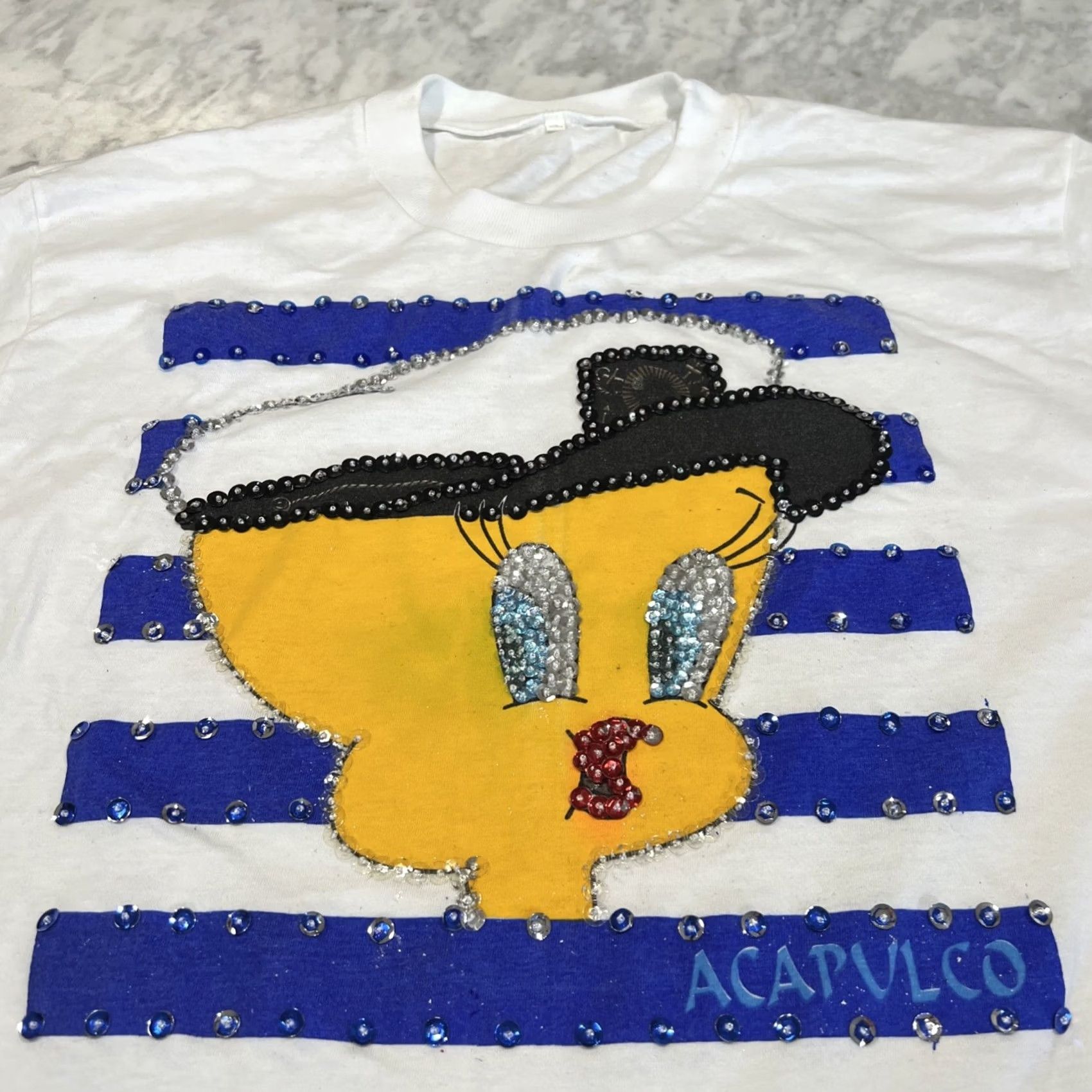 Vintage VINTAGE Acapulco Tweety Bird Captain Bling T Shirt XL Single Stitch Sequins Shirt Womens Size US XL / EU 56 / 4 - 2 Thumbnail