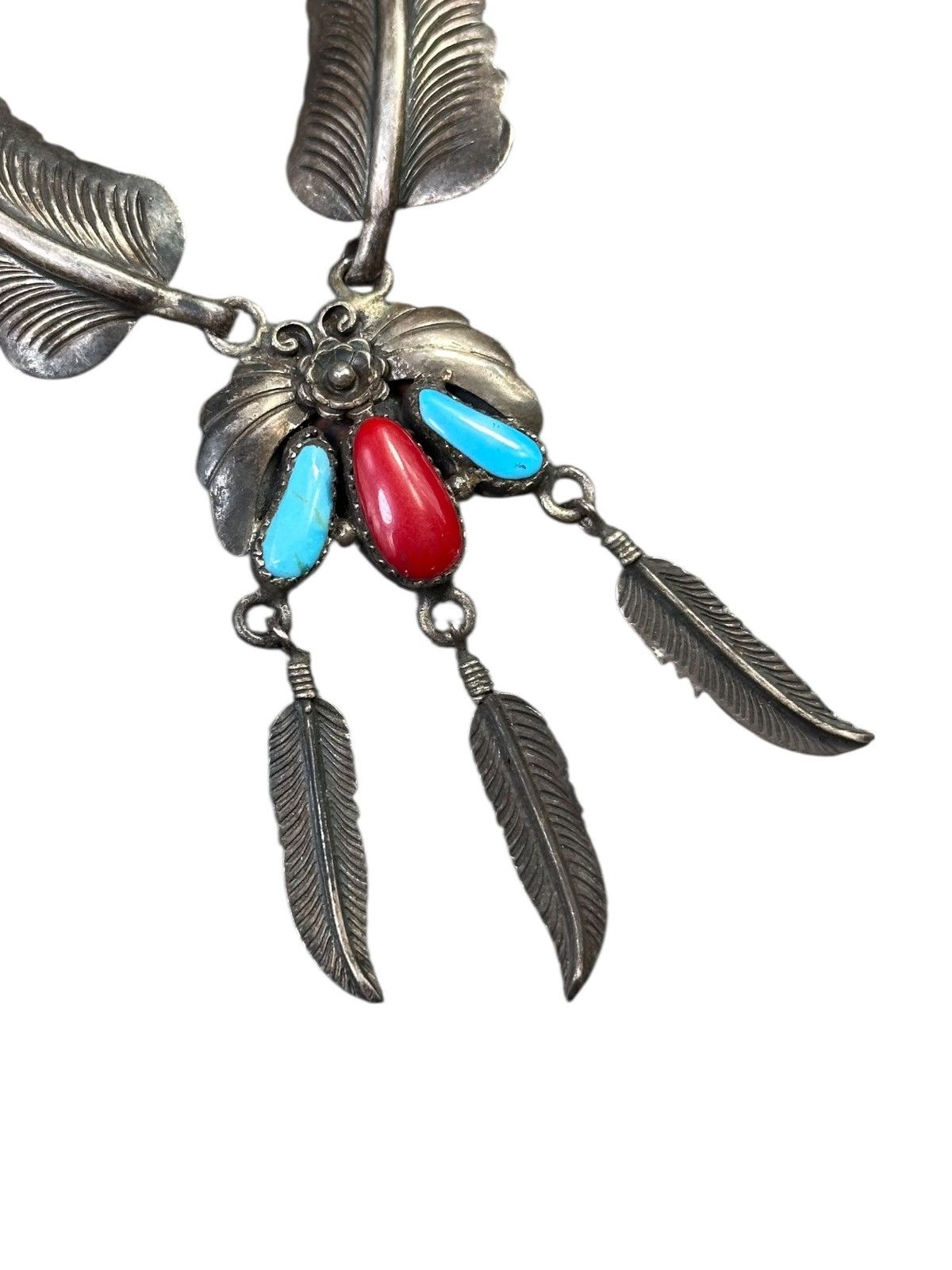 Vintage 90s NAVAJO STERLING SILVER WITH CORAL AND TURQUOISE NECKLACE Size ONE SIZE - 4 Thumbnail