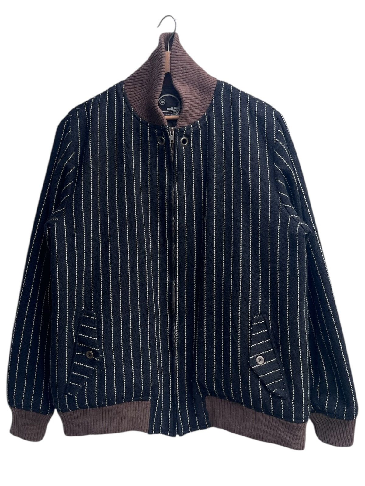 Japanese Brand volt:age Pinstripes Wool Bomber Jacket Size US M / EU 48-50 / 2 - 2 Thumbnail