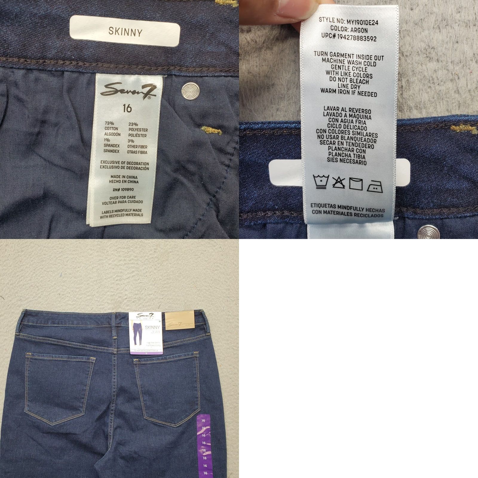 Vintage Seven7 Skinny Jeans Women's 16 Blue Denim High Rise 5-Pocket Dark Wash Jeans Size 38" / US 16 / IT 52 - 8 Thumbnail