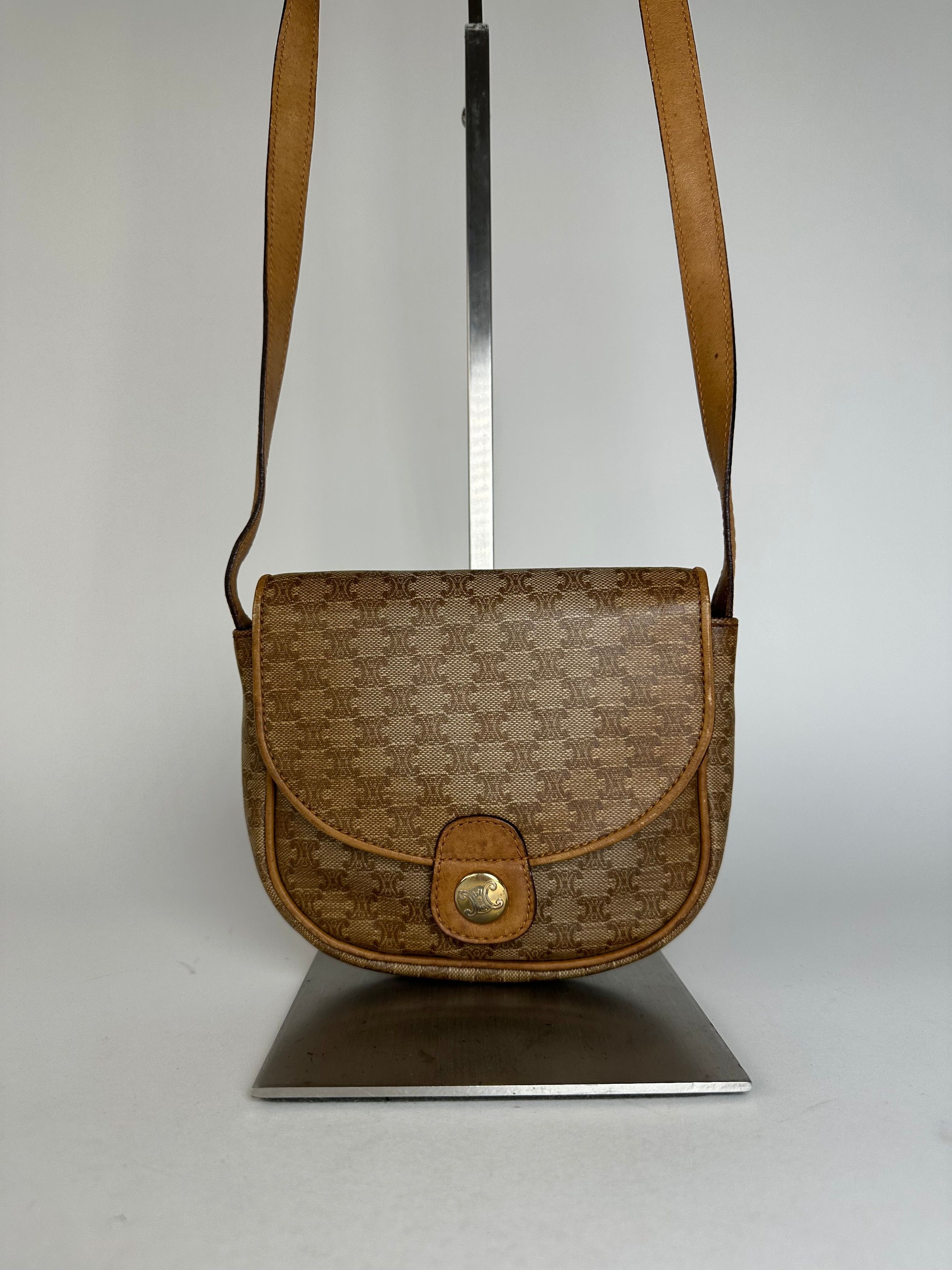Celine Vintage Paris Leather Triomphe Mini Crossbody Bag Brown Size ONE SIZE - 1 Thumbnail