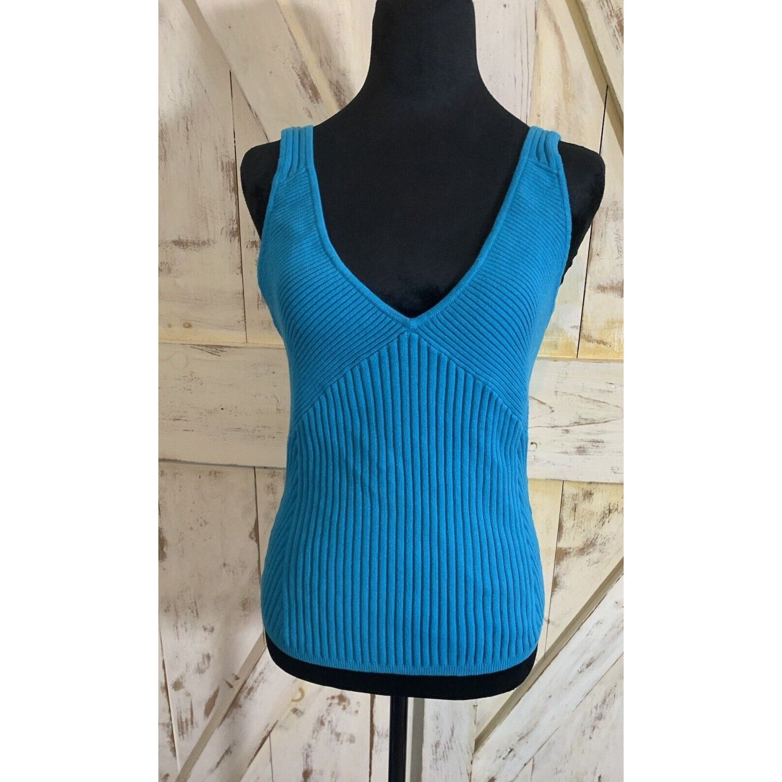 I.N.C INC Women Cyan Blue Ribbed Vneck Tank Top (Size XL, NWT) Size XL / US 12-14 / IT 48-50 - 5 Thumbnail