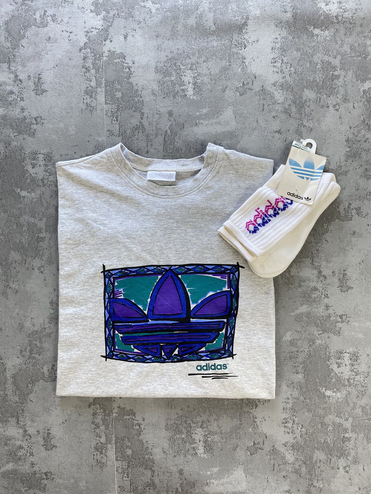 Adidas × Vintage Vintage Adidas tee + socks ! purple Logo boxy 90s retro Size US XL / EU 56 / 4 - 1 Thumbnail
