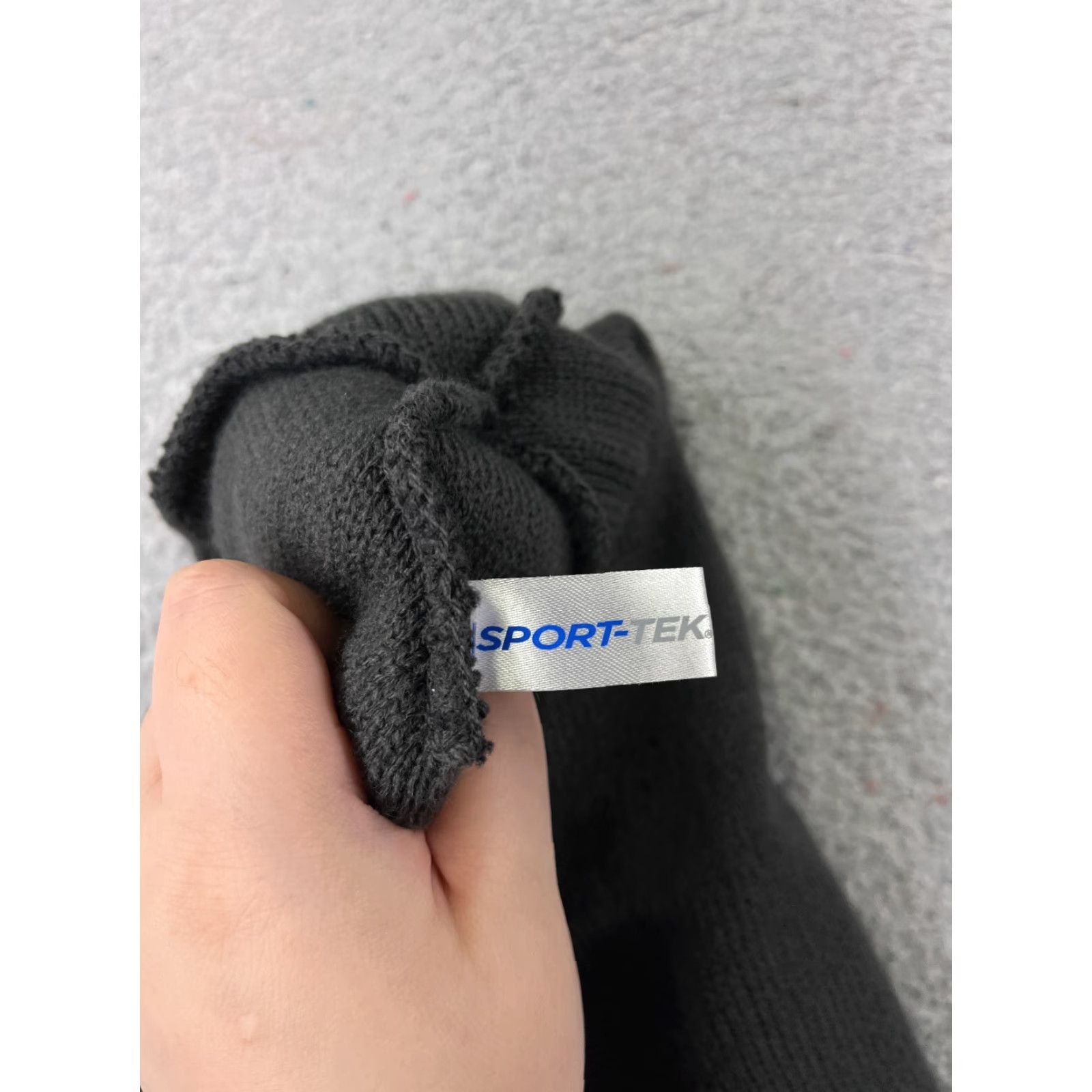 Vintage Sport-Tek Beanie Toque Adult One Size Gray White Stripe Knit 100% Acrylic Pom Knit Hat Unisex Mens Womens Beanie Winter 90s Outdoor Ski (adjusted?) Size ONE SIZE - 4 Thumbnail