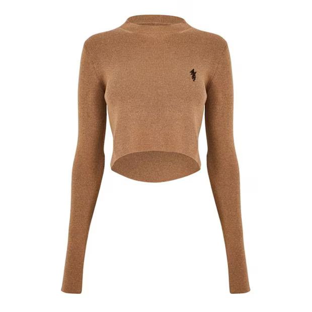 Amiri o1g2r1mq0824 Embroidered Cropped Jumpers in Camel Size L / US 10 / IT 46 - 1 Thumbnail