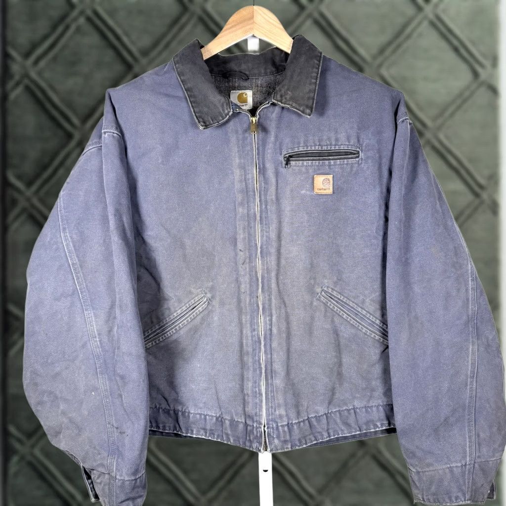 Carhartt VINTAGE Carhartt Detroit Jacket J97 DPB Deep Blue 4XL Regular Fade Distress Bomber Jacket Men Size US XXL / EU 58 / 5 - 1 Thumbnail