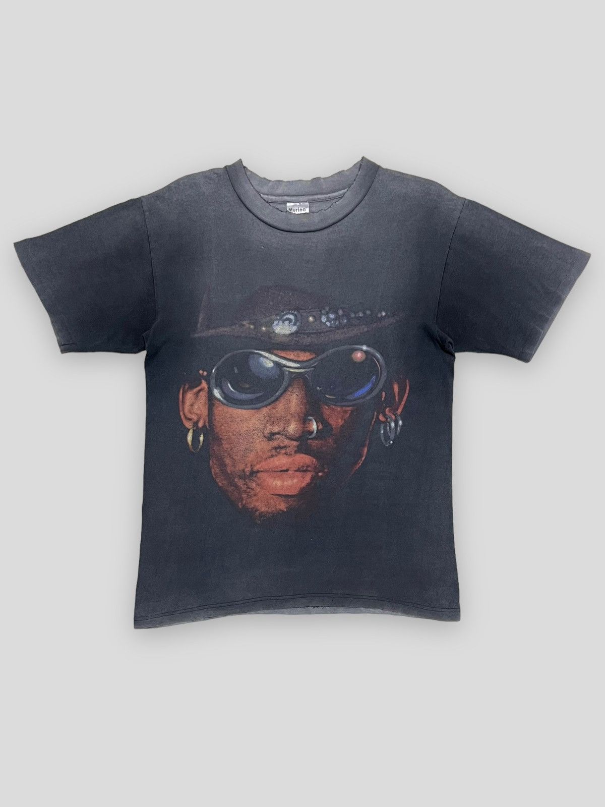 image of Vintage 90's Single Stitch Dennis Rodman Cowboy Sunfaded Tee in Black, Men's (Size Medium)