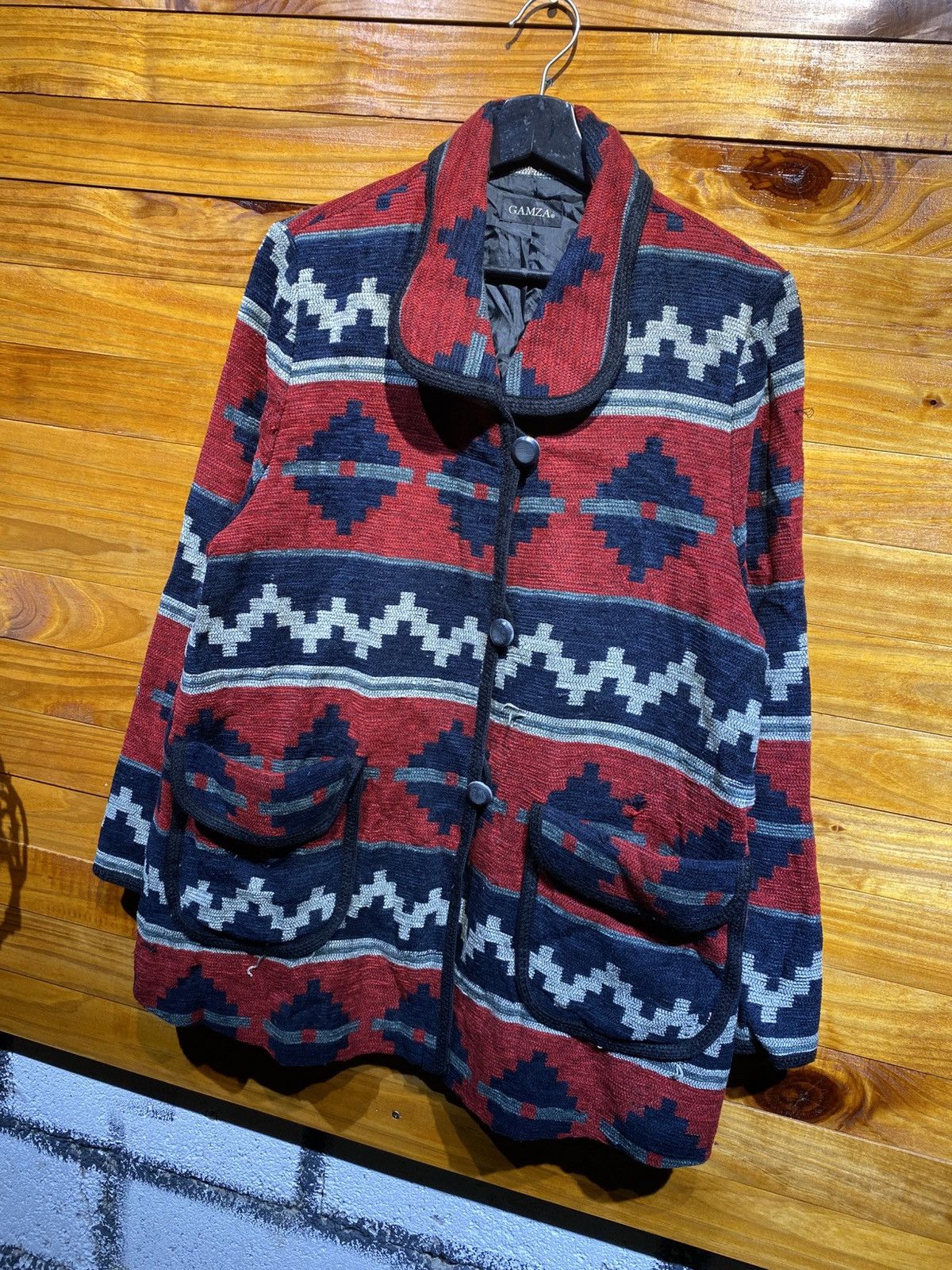 Japanese Brand Vintage GAMZA Southwestern Knit Jacket Geometric Pattern Size M / US 6-8 / IT 42-44 - 4 Thumbnail