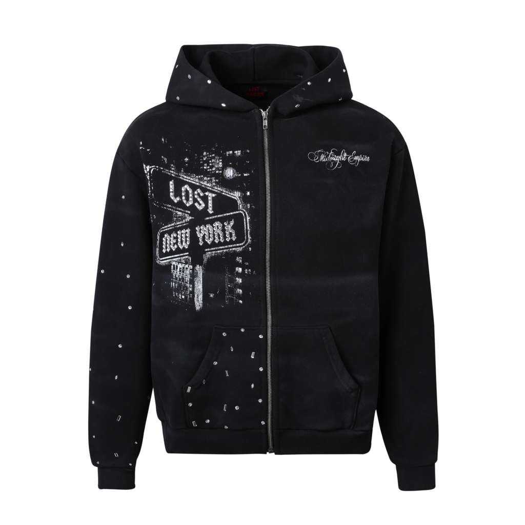 LOST INTRICACY Lost Intricacy 'Skull Bound' Red Print Black Zip Up