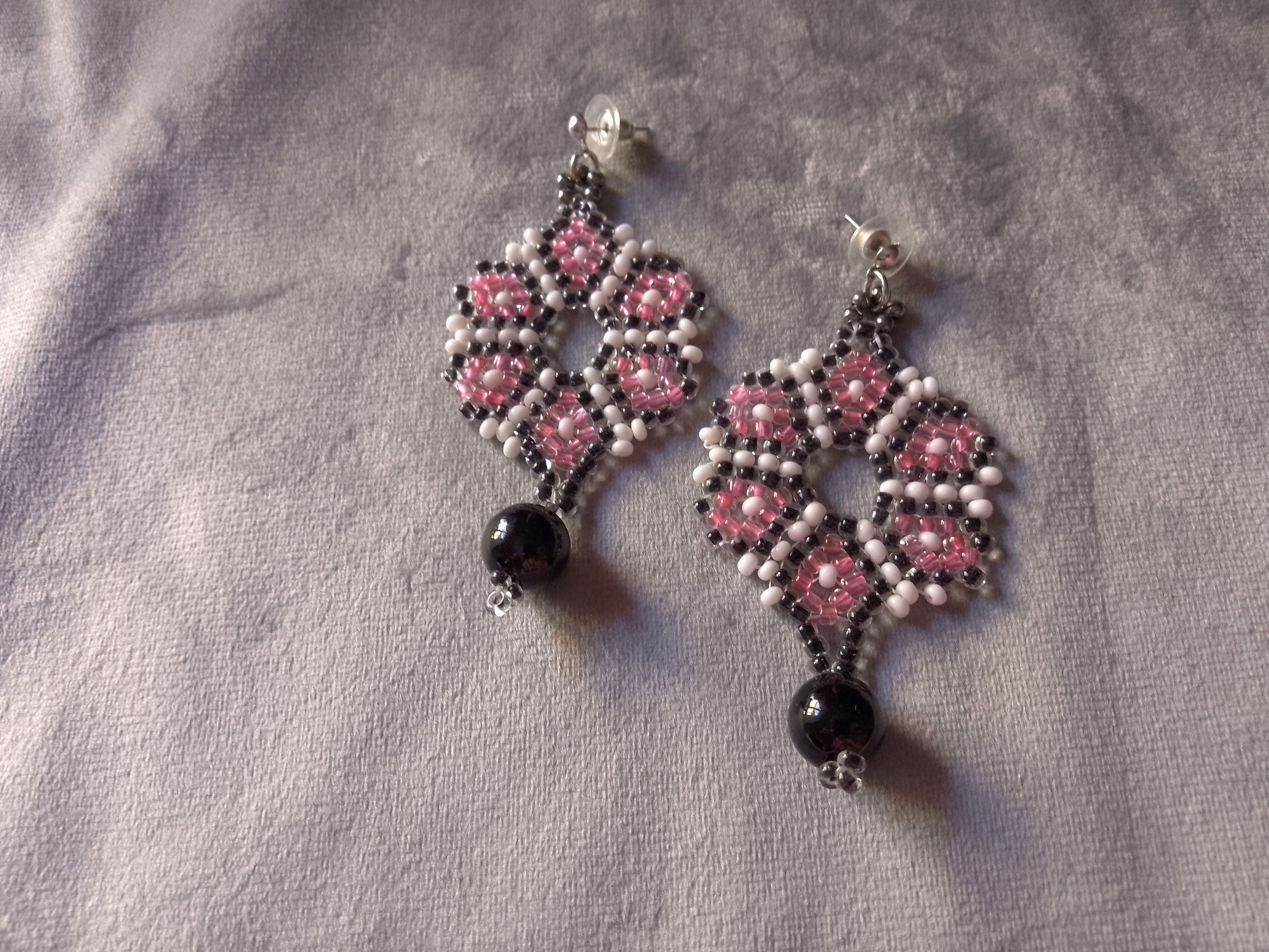 Handmade Earrings Flowers Black Pearl Boho Style Alternative Elegant Size ONE SIZE - 4 Thumbnail