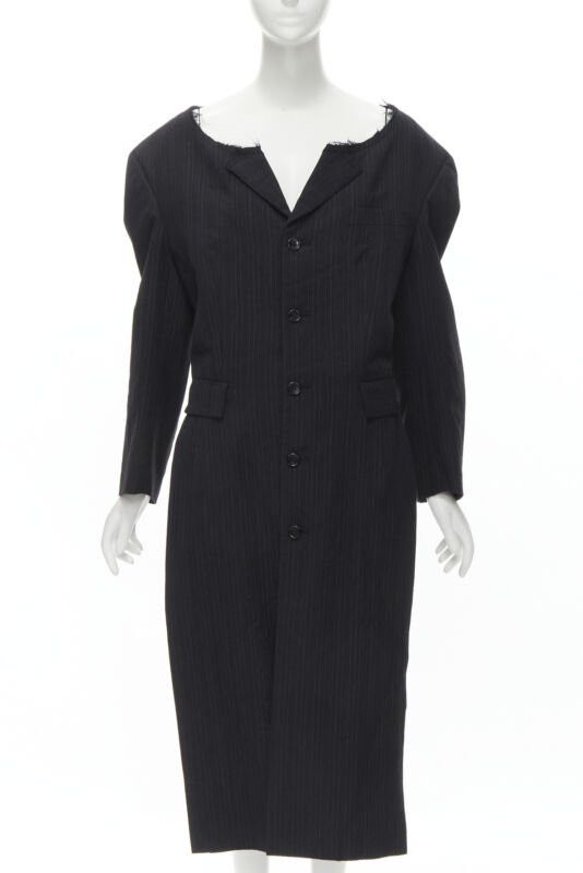 Comme des Garcons COMME DES GARCONS 1994 dark grey pinstripe frayed cut collar boxy coat M Size M / US 6-8 / IT 42-44 - 1 Thumbnail