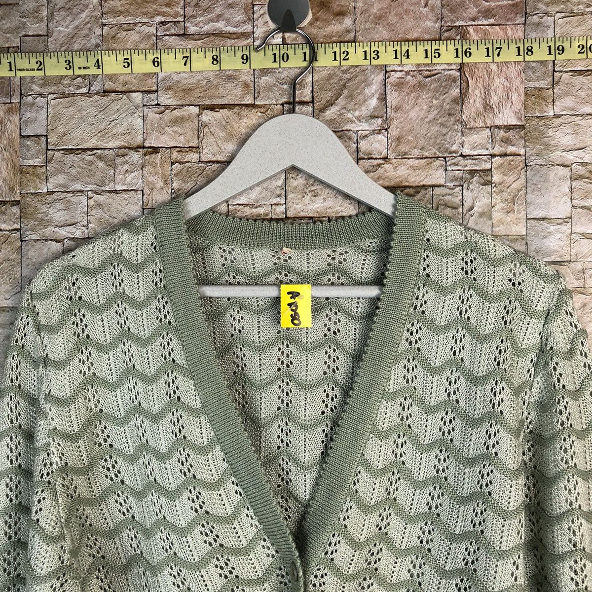 Homespun Knitwear × Japanese Brand Japan vintage Green crochet meshnet Cardigan Knitwear #A1050 Size S / US 4 / IT 40 - 4 Thumbnail
