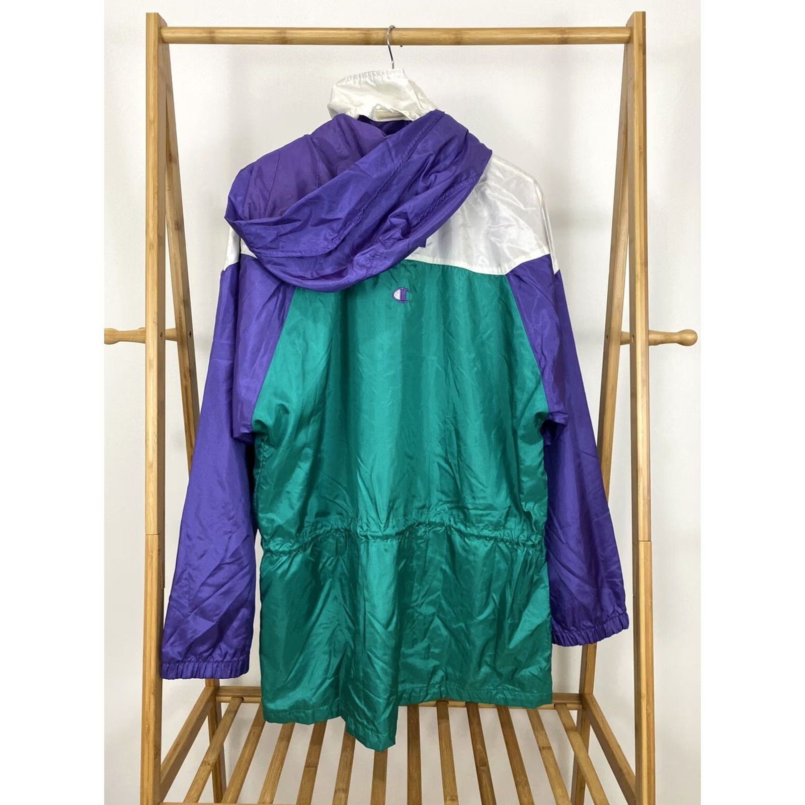 Champion VTG Champion 90s Windbreaker Jacket Hooded Long Nylon Men L Teal White Purple Bold Full Zip Era 90s Mens Jacket Size US L / EU 52-54 / 3 - 2 Thumbnail