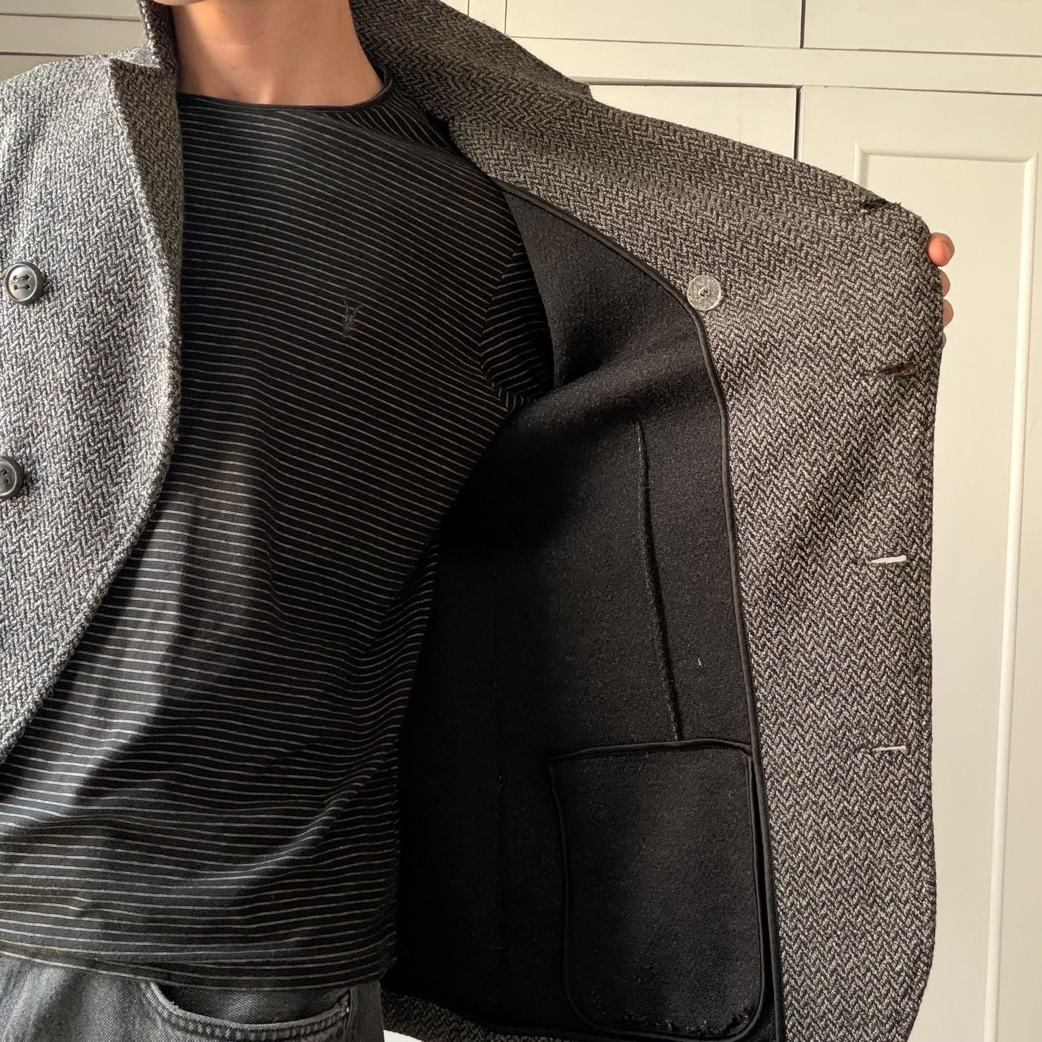 Giorgio Armani Borgo 21 Unstructured Herringbone Wool Blazer w Velvet Trim Size 40L - 6 Thumbnail