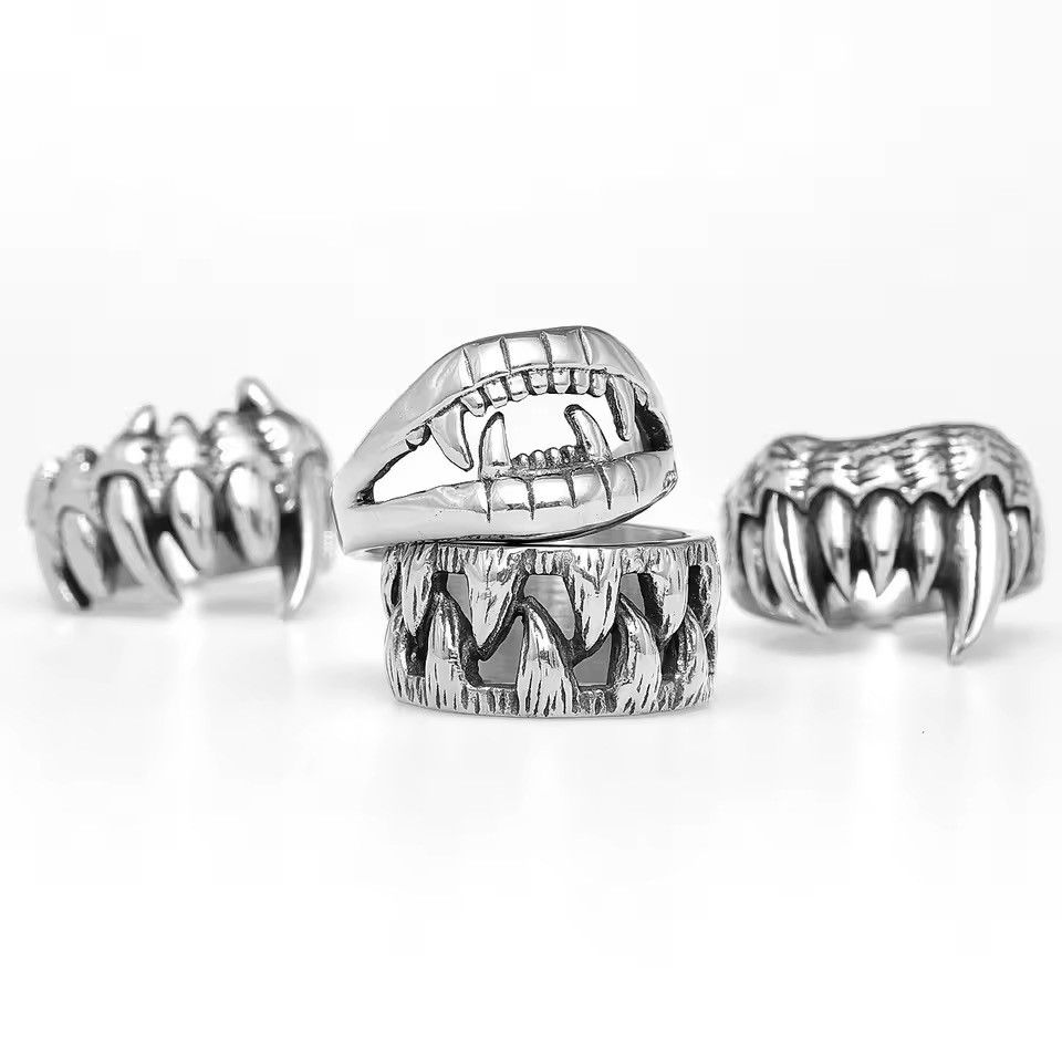 Jewelry Gothic Stainless Steel Set Of 4 Rings Teeth Punk Size ONE SIZE - 5 Thumbnail
