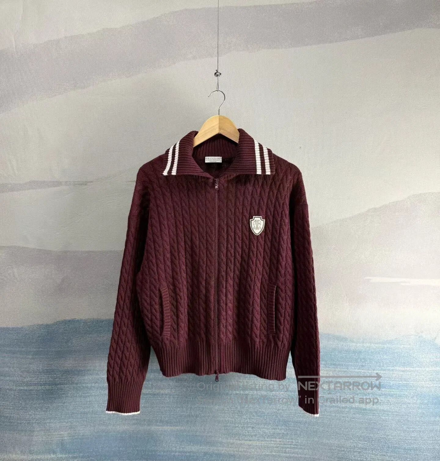 Brunello Cucinelli Brunello Cucinelli Burgundy Cashmere Knit Zip-Up Jacket| Size US L / EU 52-54 / 3 - 1 Thumbnail