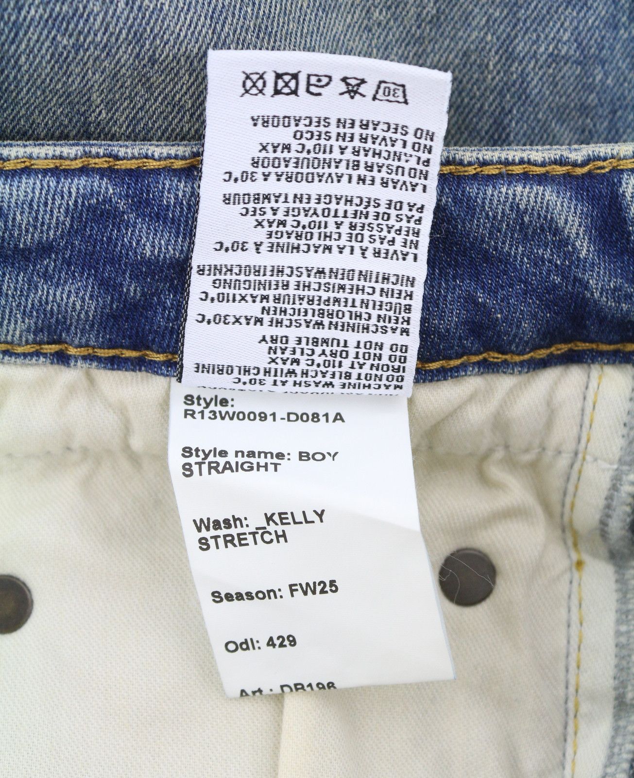R13 BOY STRAIGHT 31 Kelly Stretch Blue FW25 Jeans 87185 Size 31" - 10 Thumbnail