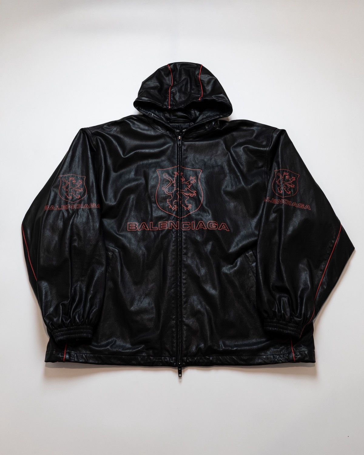 Balenciaga LION CREST HOODED LEATHER TRACK JACKET Size US L / EU 52-54 / 3 - 1 Thumbnail