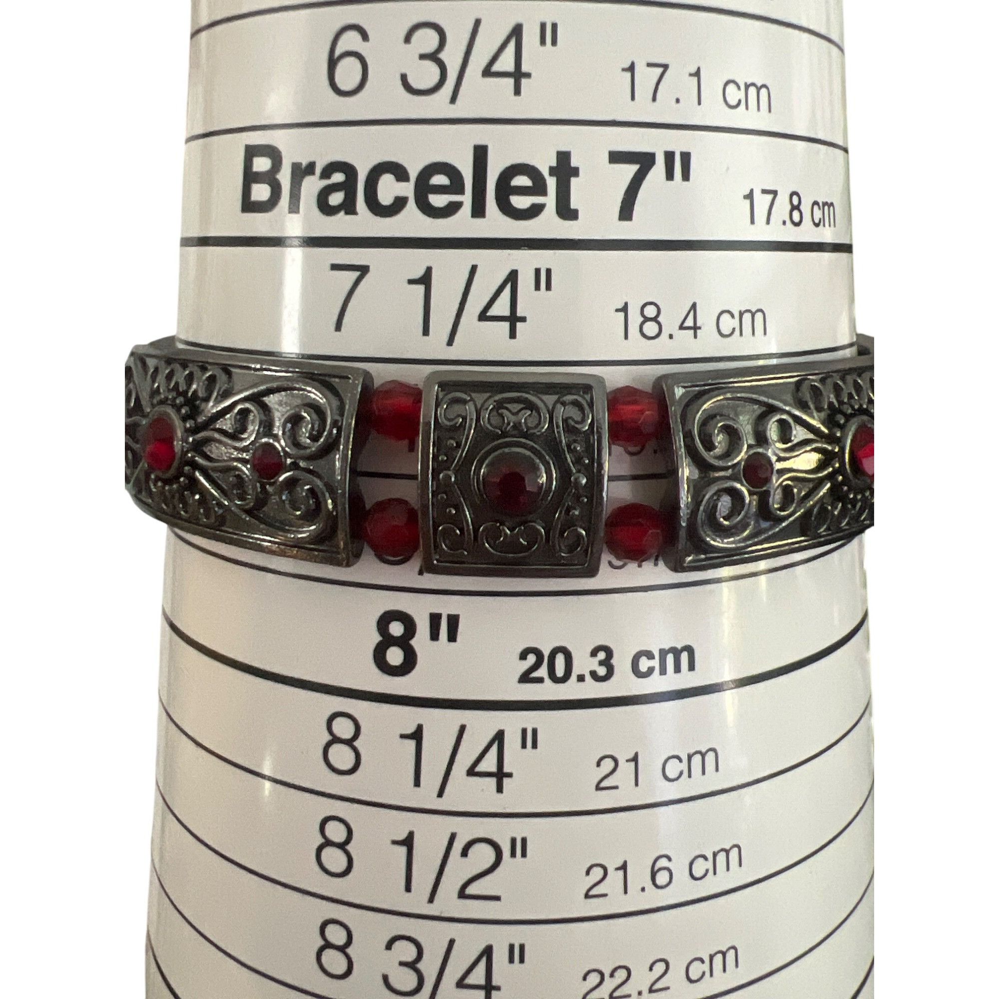 Other Vintage Gunmetal Panel Stretch Bracelet Red Cabochon Beads . Size ONE SIZE - 4 Thumbnail