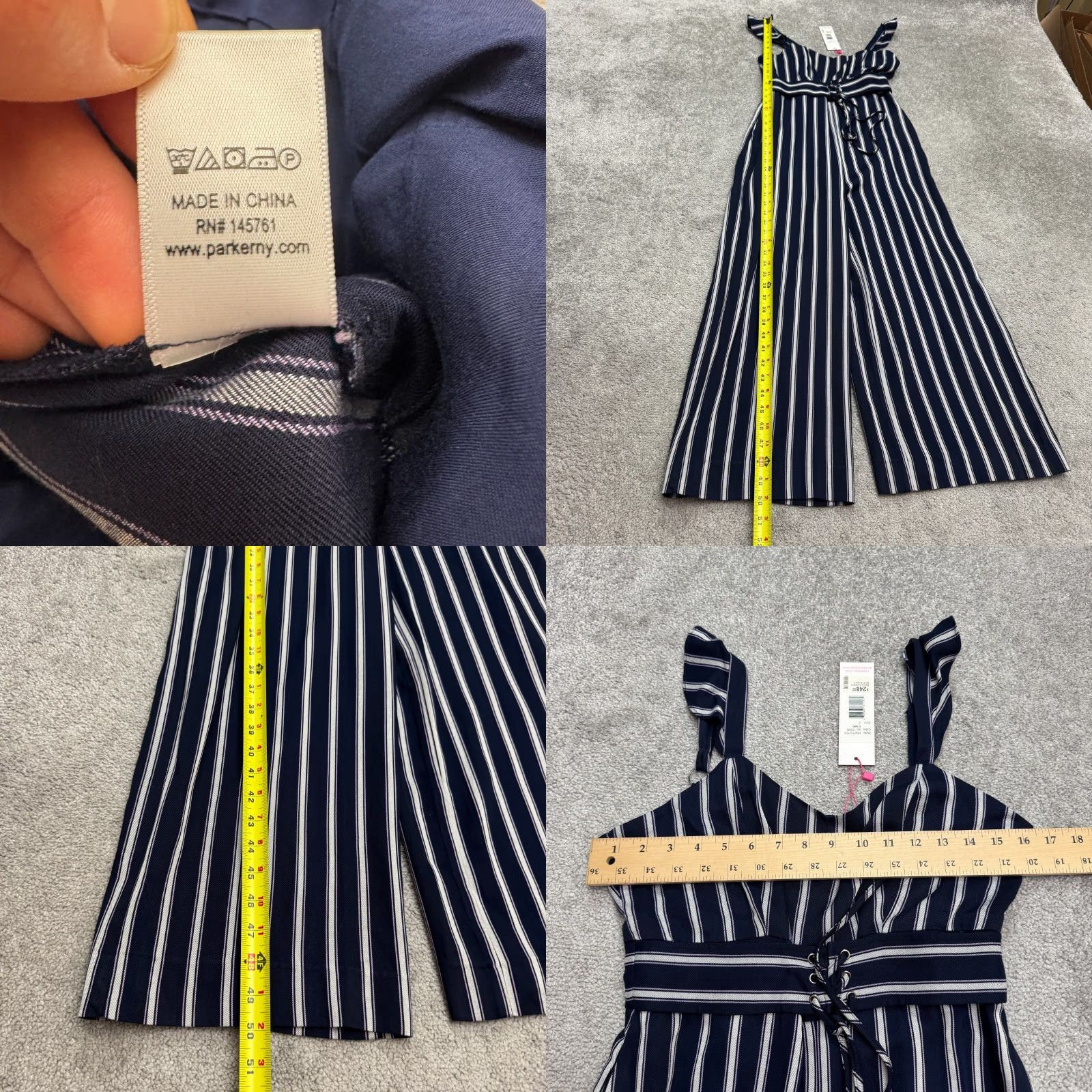 Parker Parker Myers Jumpsuit Multi Stripe Wide Leg Navy Lace Up Sleeveless Womens 2 NWD Size 26" / US 2 / IT 38 - 9 Thumbnail
