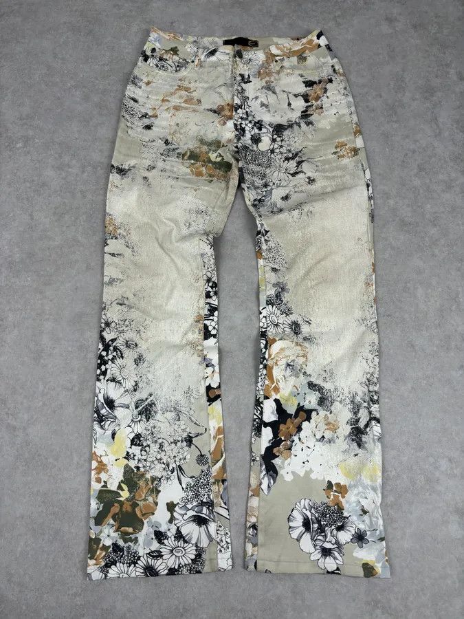 Just Cavalli 2000s Cavalli Cream Floral Fantasy Pants Size US 30 / EU 46 - 1 Thumbnail