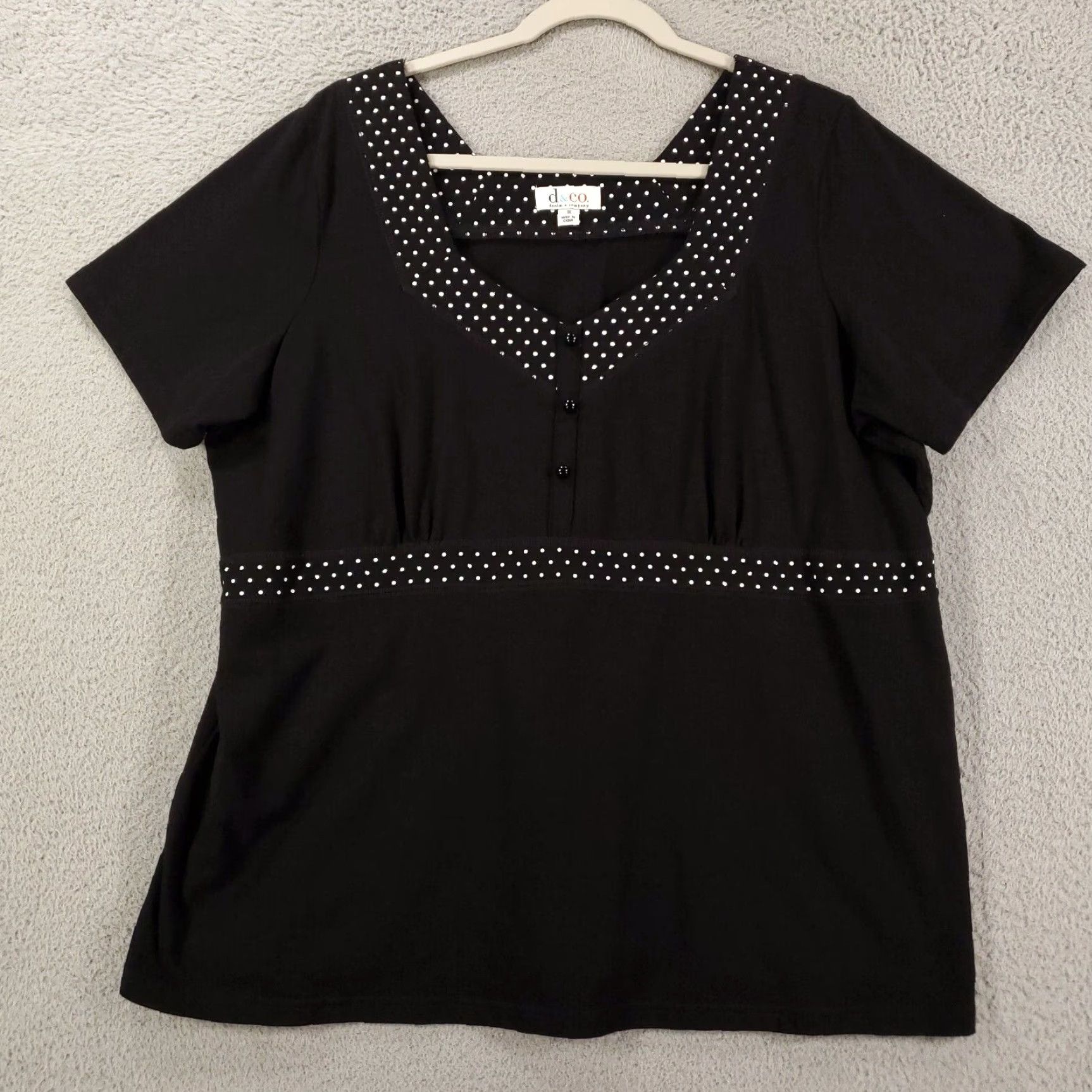 Denim & Co. Denim & Co Top Womens 1X Polka Dot Sweetheart Neckline V Neck Blouse Casual Knit Cotton Spandex Black for Women Plus Size 1X - Denim & Co. Size XL / US 12-14 / IT 48-50 - 4 Thumbnail
