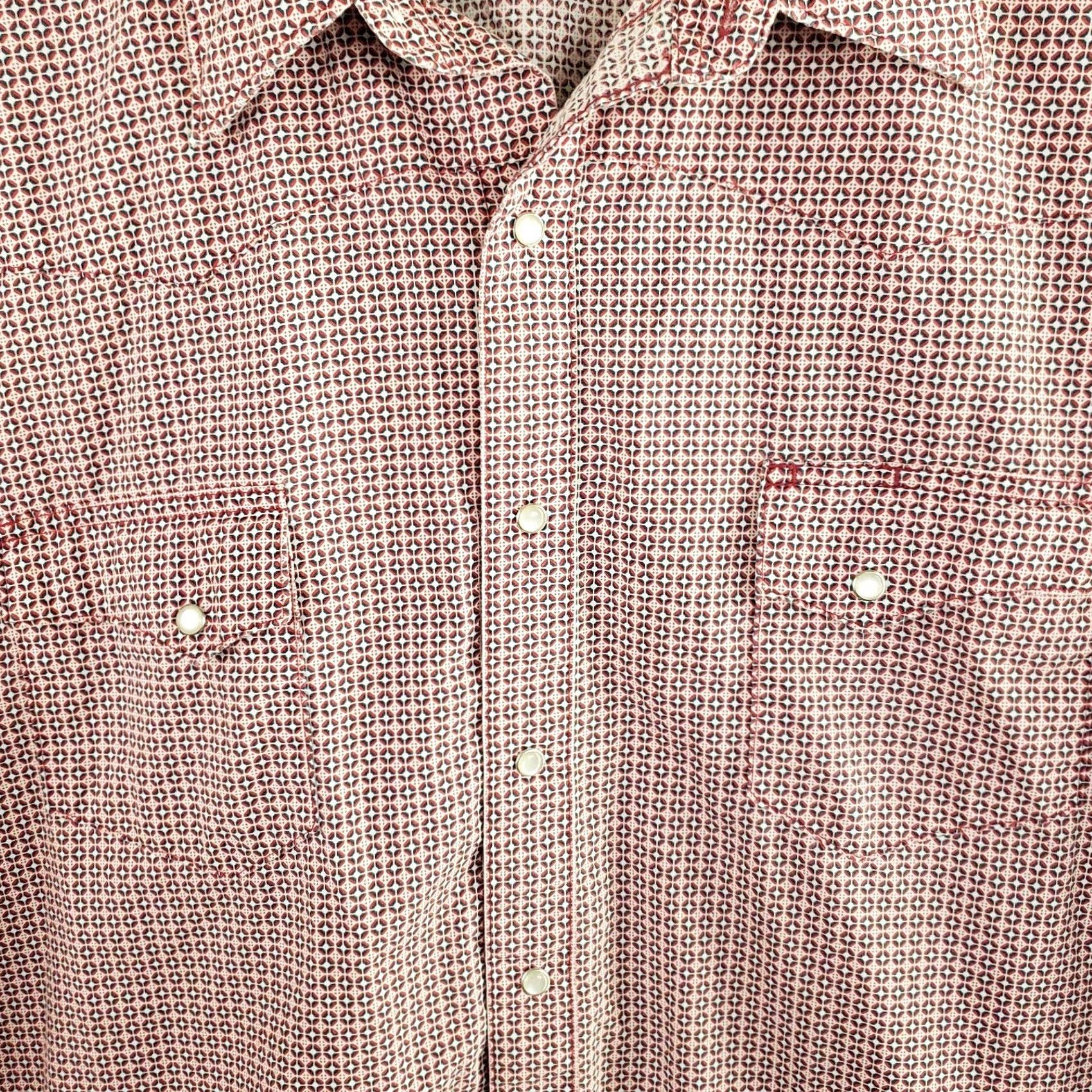 Wrangler VINTAGE Wrangler Shirt Men 2XT Red Geometric Pearl Snap Wrancher Pockets ShortS Size US XXL / EU 58 / 5 - 4 Thumbnail
