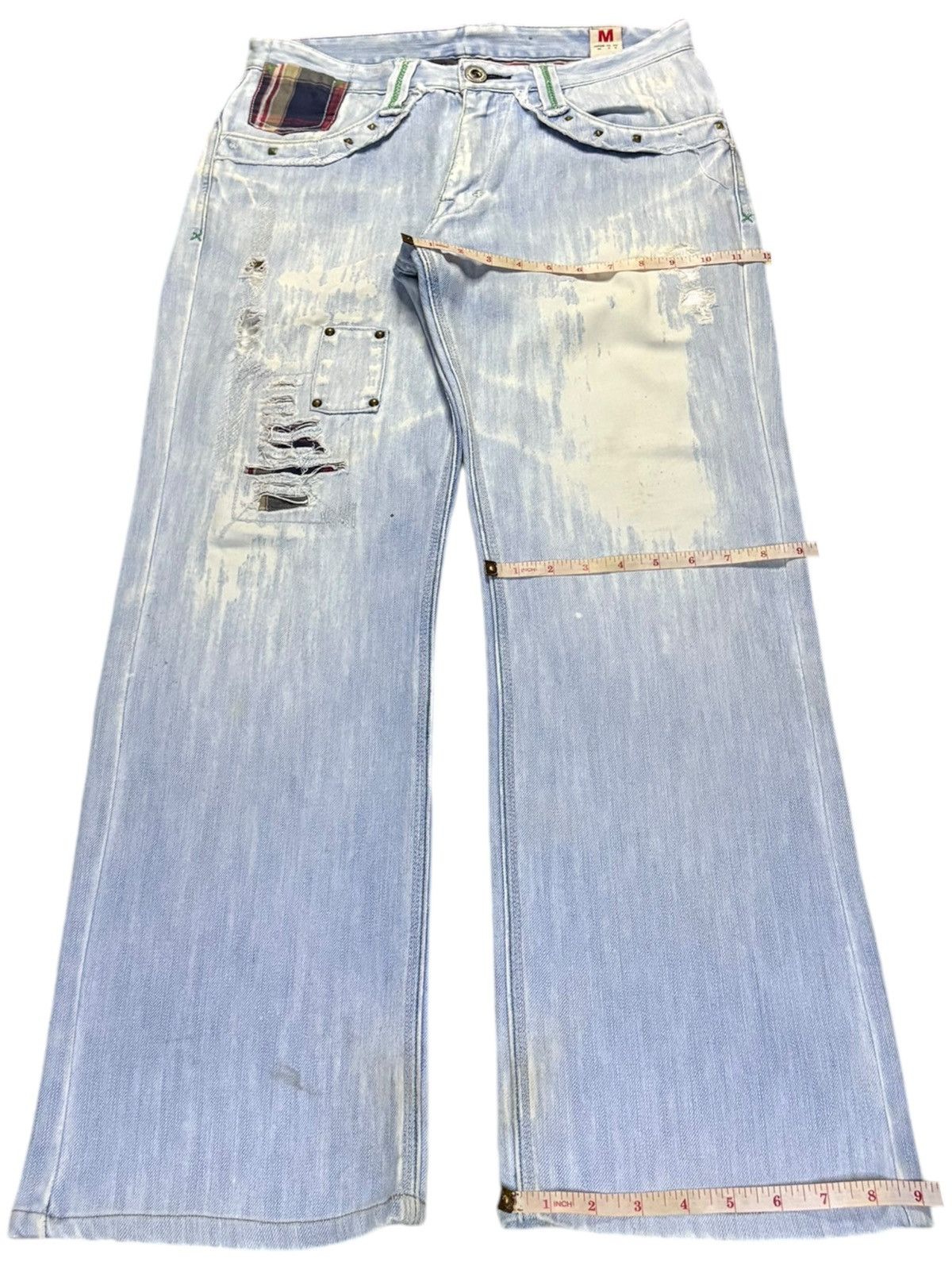 Japanese Brand Vintage Japanese Brand Bleach Wash Stud Patched Baggy Jeans Size US 32 / EU 48 - 14 Thumbnail