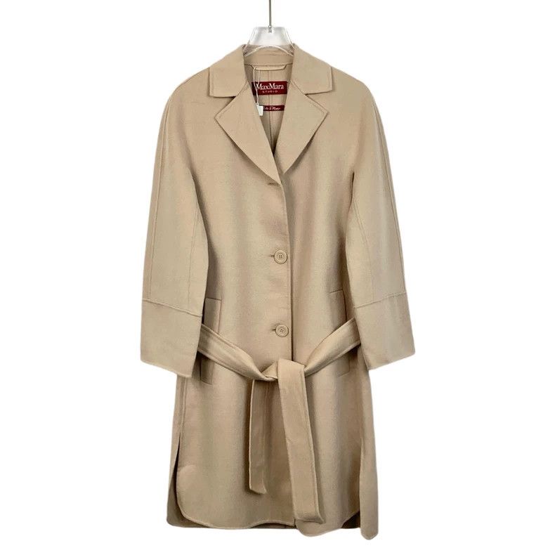 Max Mara Max Mara Studio Khaki Lapel Single-Breasted Belted Coat Size XXS / US 00 / IT 34 - 1 Thumbnail