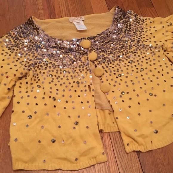 Other LaROK Metallic Sequin Yellow Cardigan Sweater Size L / US 10 / IT 46 - 4 Thumbnail