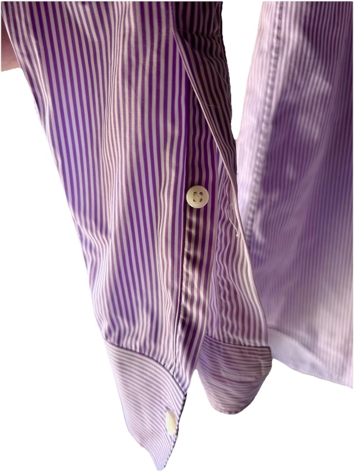 Sid Mashburn Sid Mashburn Dress Shirt – Purple/White Stripe 35 Size 36R - 7 Thumbnail