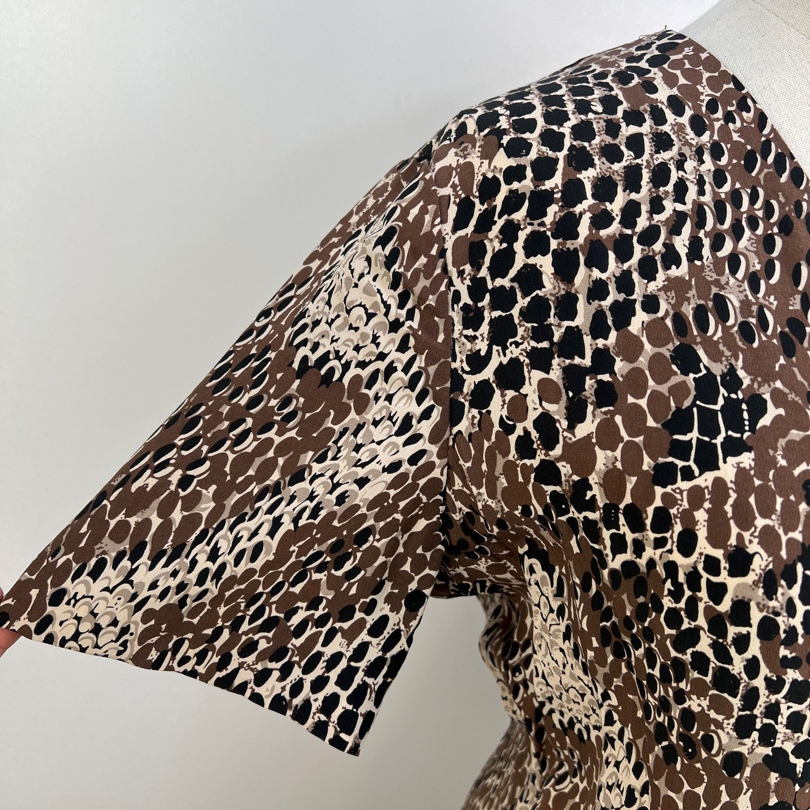 Adrianna Papell Adrianna Papell Silk Snake Print Midi Dress Brown Size L / US 10 / IT 46 - 4 Thumbnail