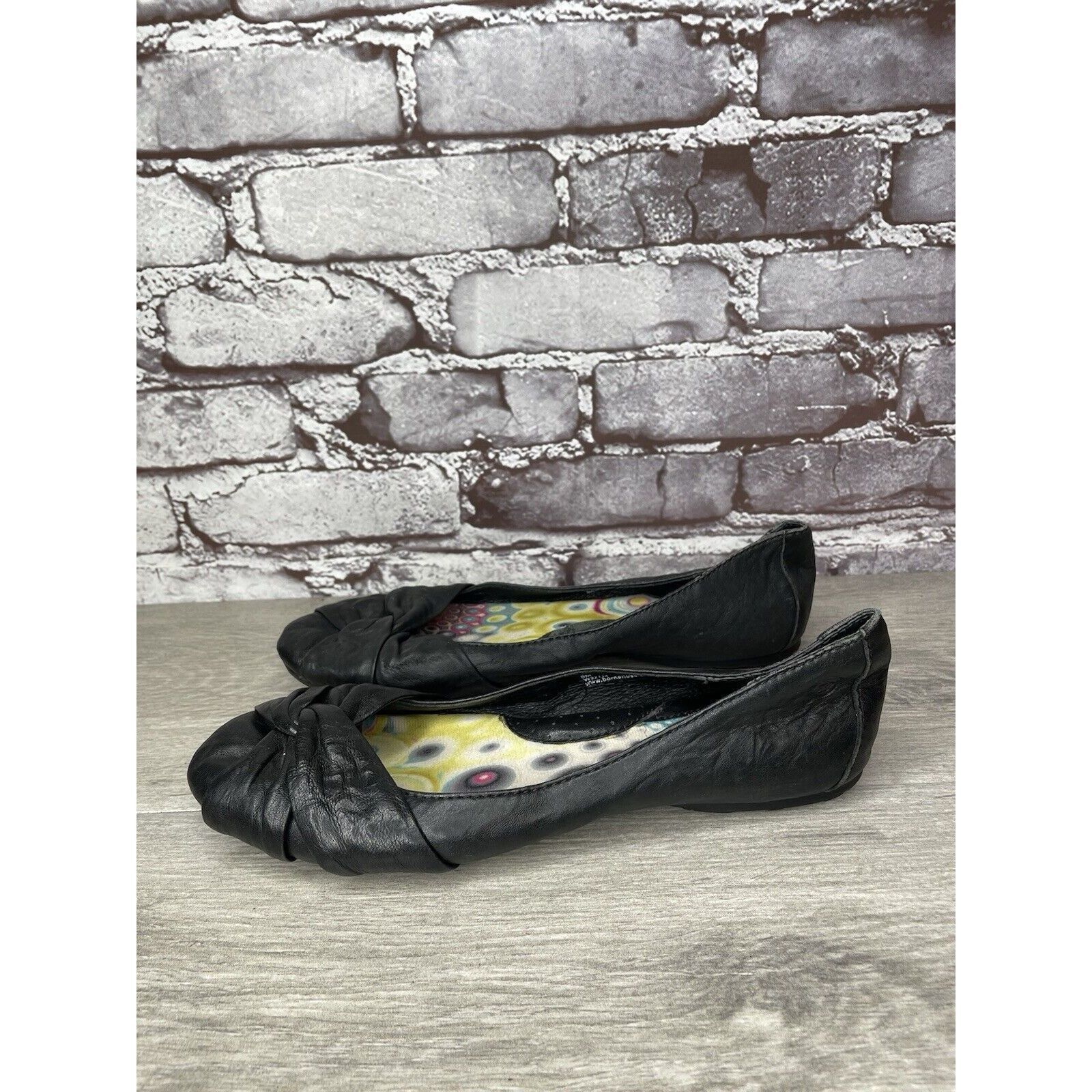 Born Born Lily W32114 Black Leather Vamp Accented Knot Ballet Fla Size US 8 / IT 38 - 18 Thumbnail