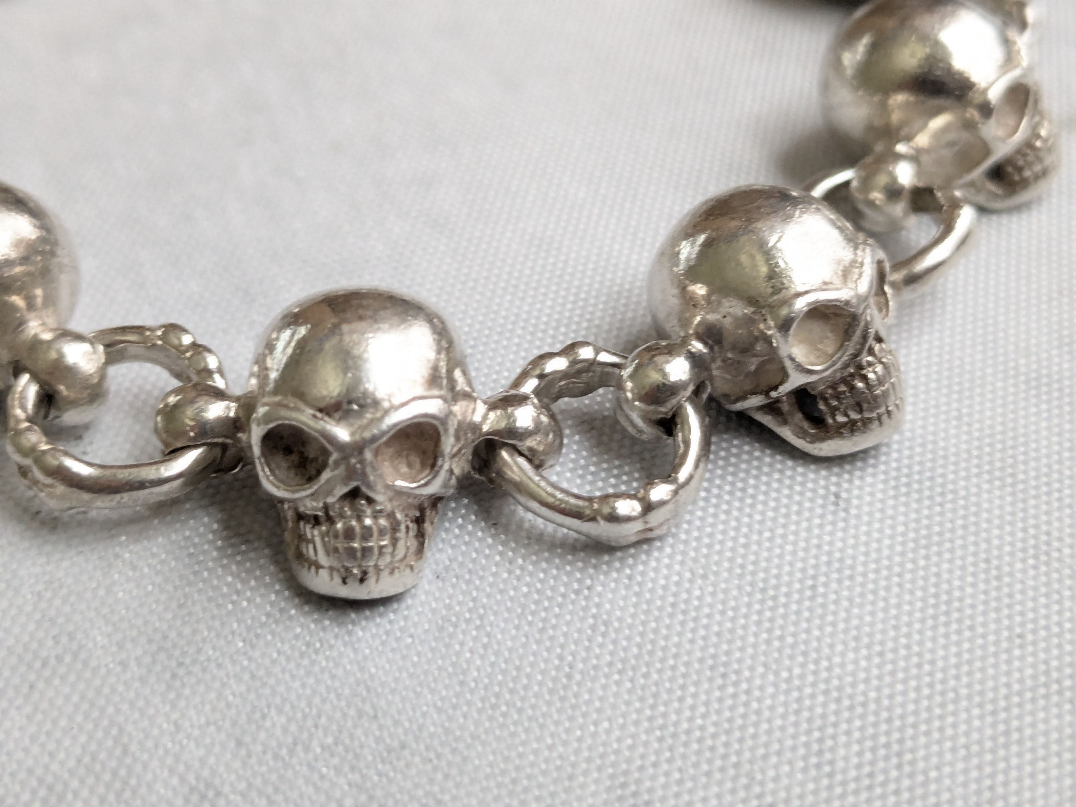 Jewelry Sterling Silver Skull Bracelet 8.5" Skelton Biker Punk Size ONE SIZE - 7 Thumbnail