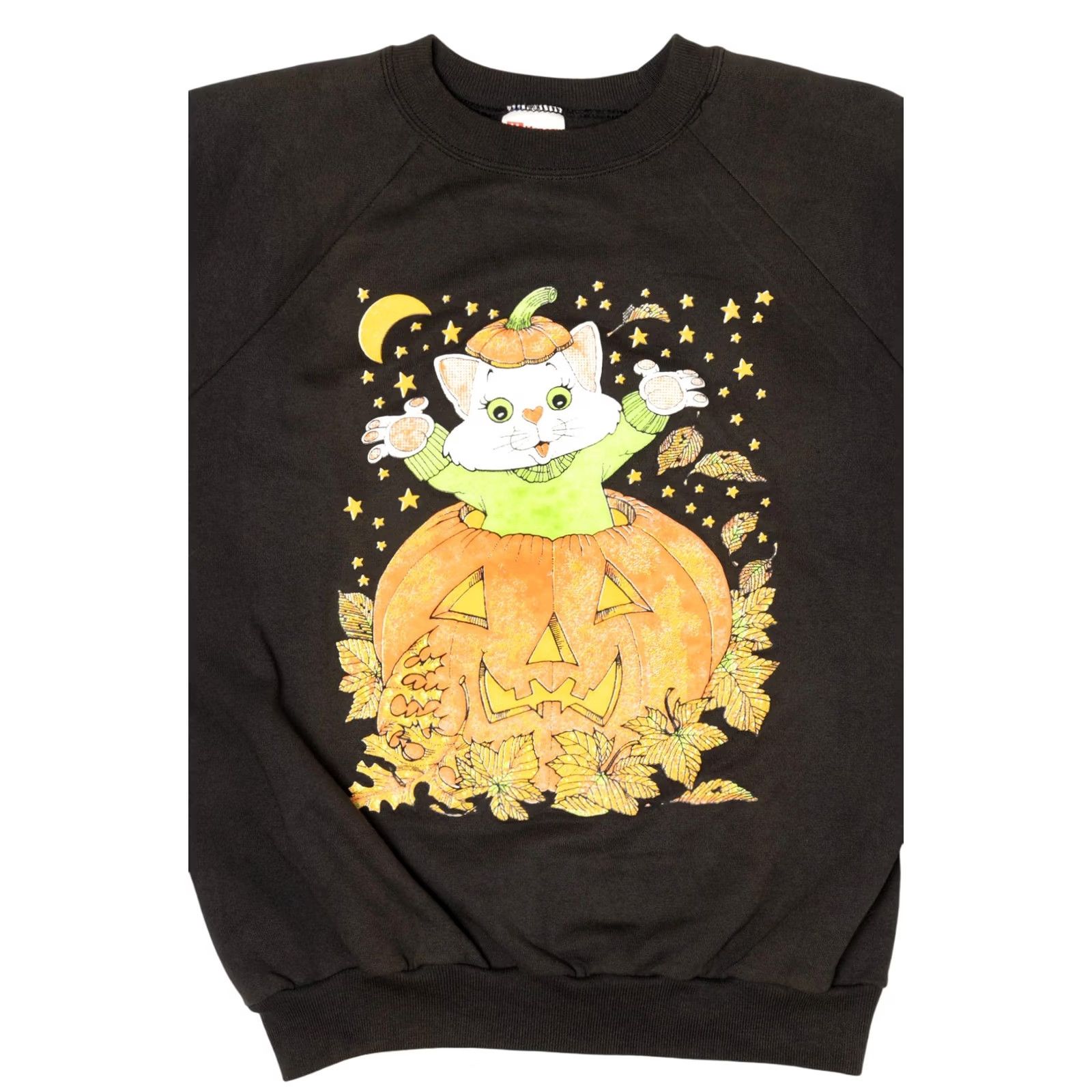 Hanes VINTAGE Hanes Cat In Jack O Lantern Halloween Raglan Sweatshirt Black 1990s Medium Womens Men Girls Boys Size US M / EU 48-50 / 2 - 5 Thumbnail