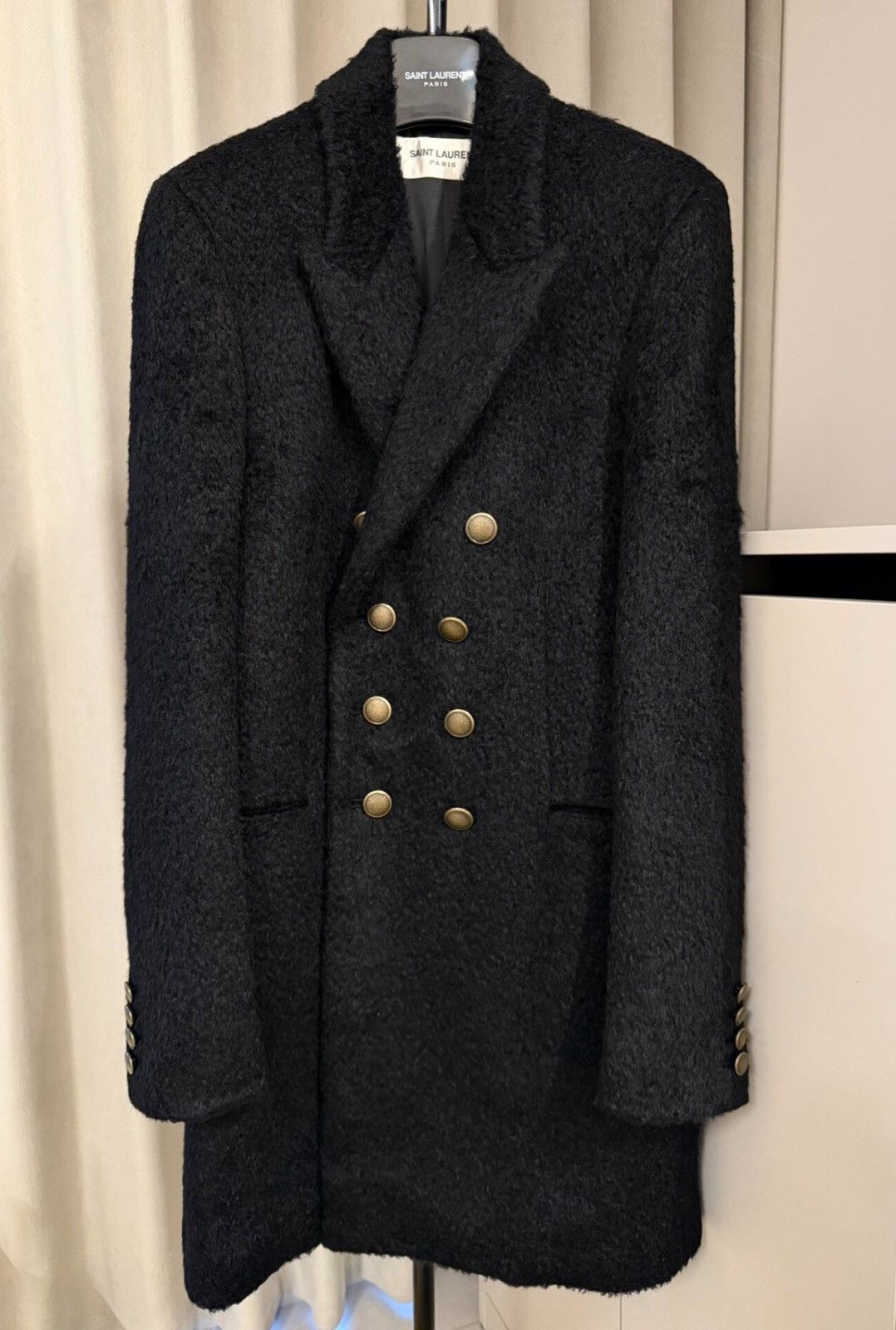 Saint Laurent SLP 18FW Gold Button Wool Fur Coat