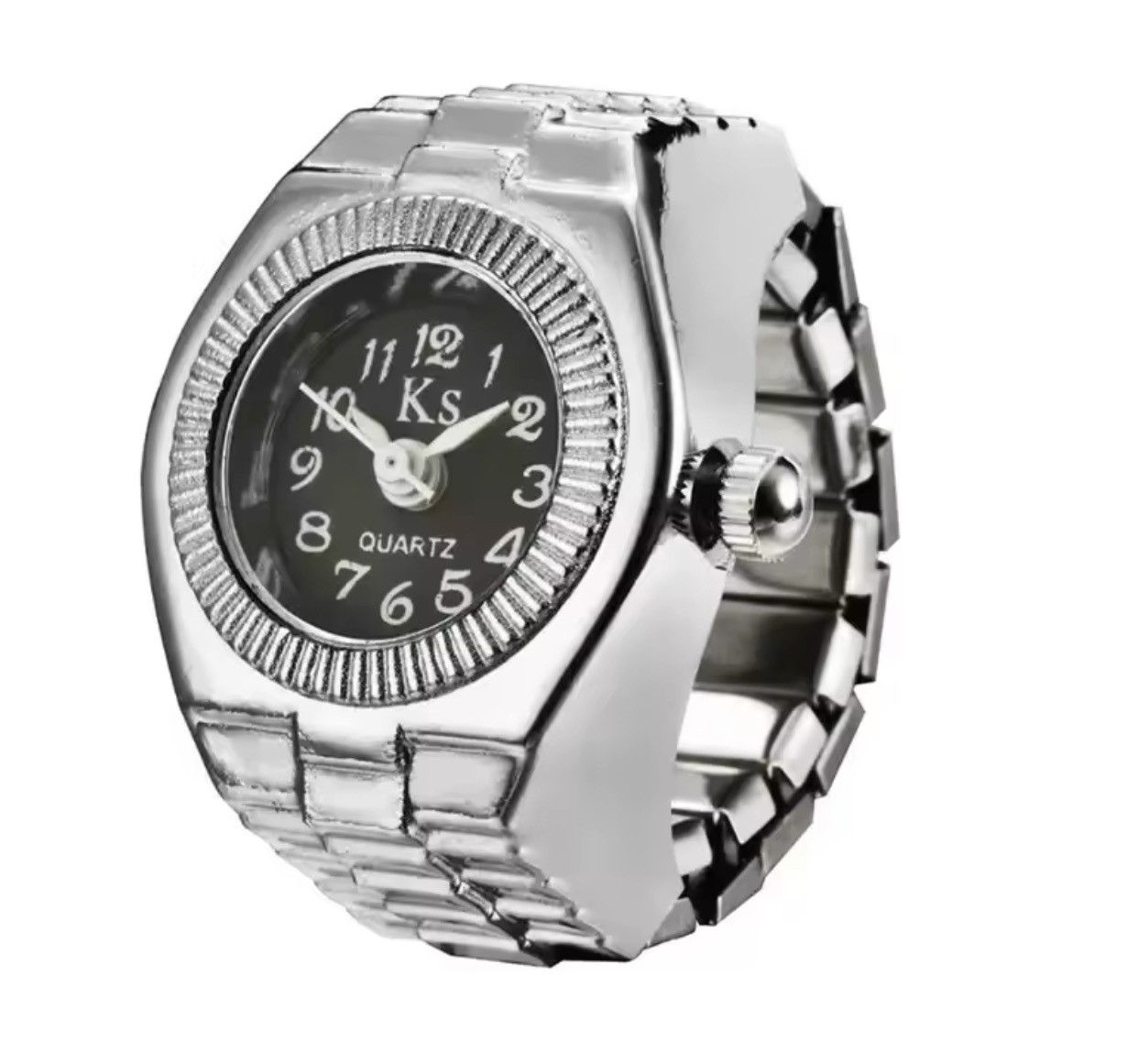 Jewelry Y2K 2000s vintage style Silver Tone Watch Ring Round Face Size ONE SIZE - 3 Thumbnail
