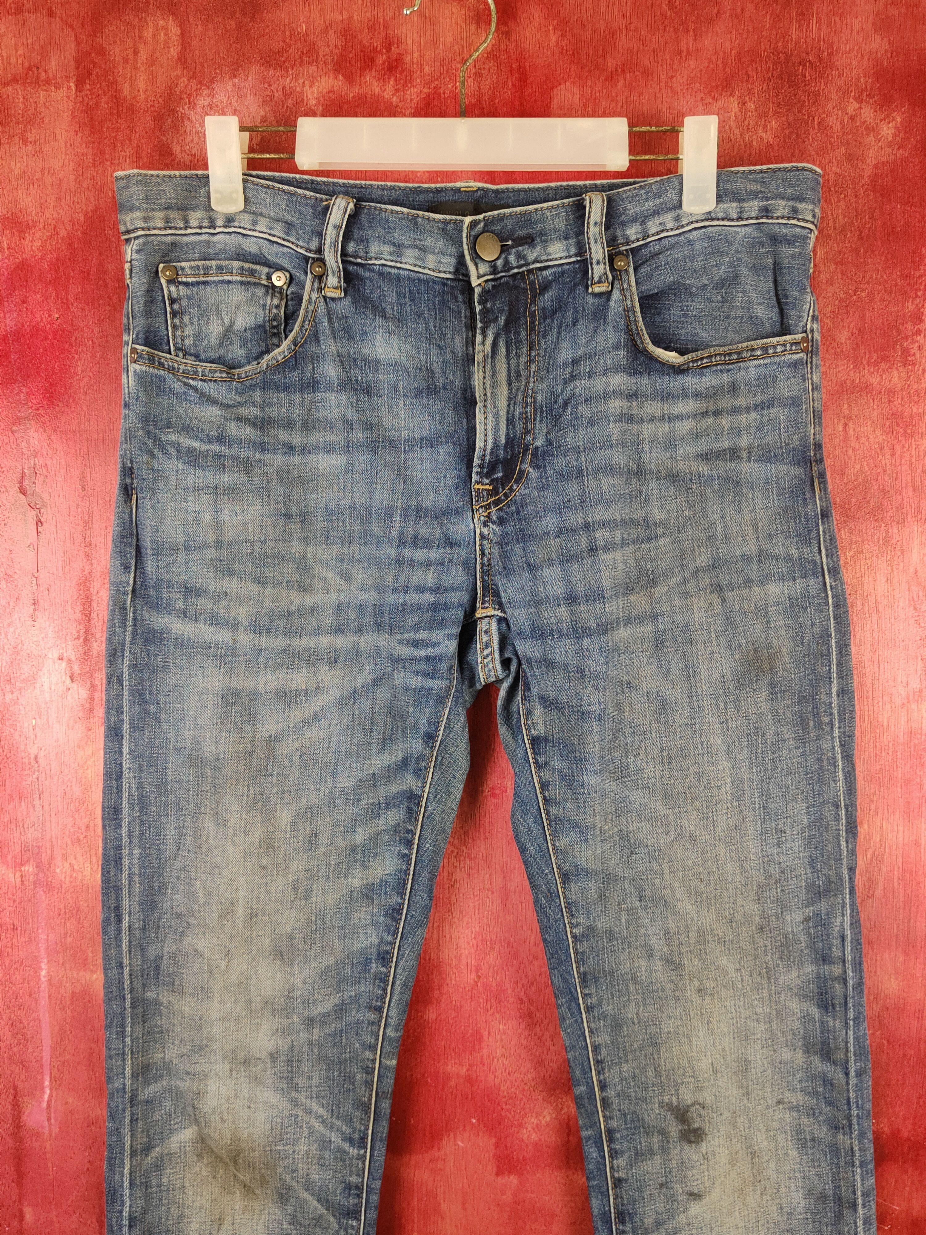 Japanese Brand Uniqlo Dark Blue Faded Distressed Ripped Jeans #S1777 Size US 33 - 2 Thumbnail