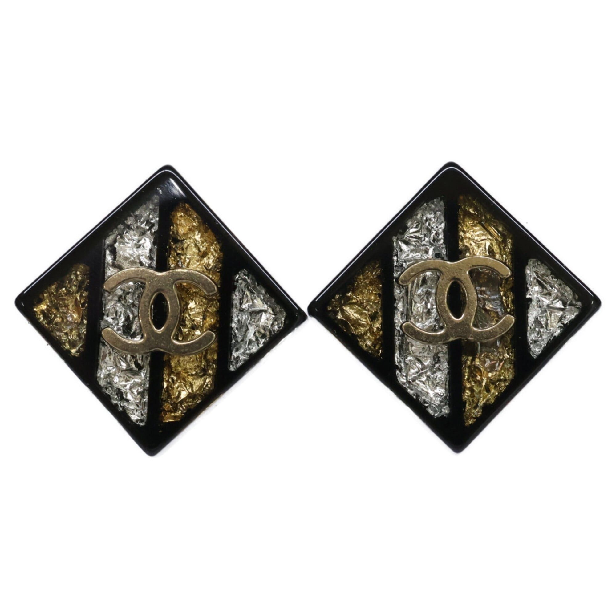 Chanel CHANEL 16C Coco Mark Square Earrings, Black, Women's Size ONE SIZE - 1 Thumbnail