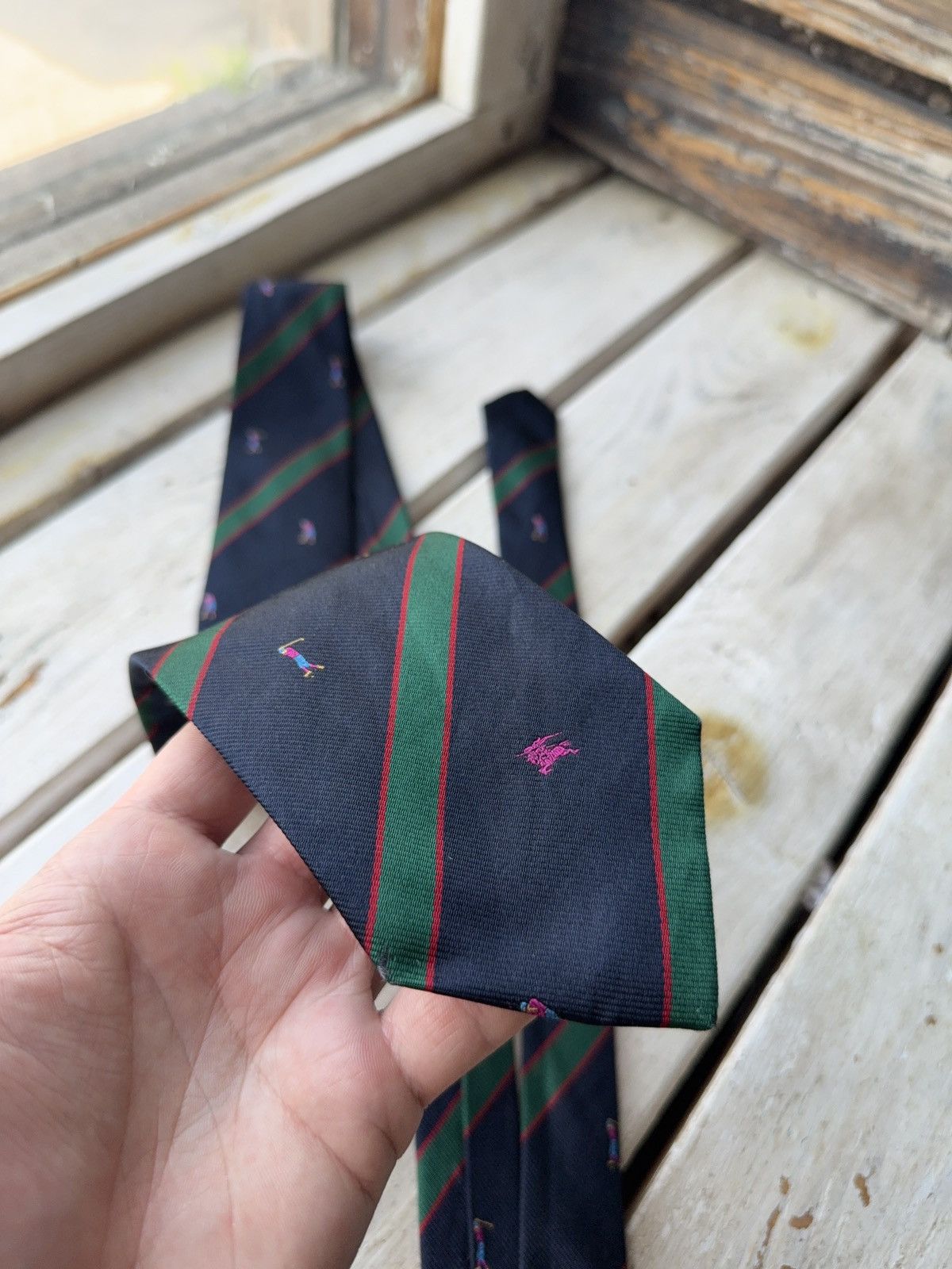 Burberry × Designer × Vintage Burberrys England Golf Motif Silk Tie Stripe VNTG Size ONE SIZE - 4 Thumbnail