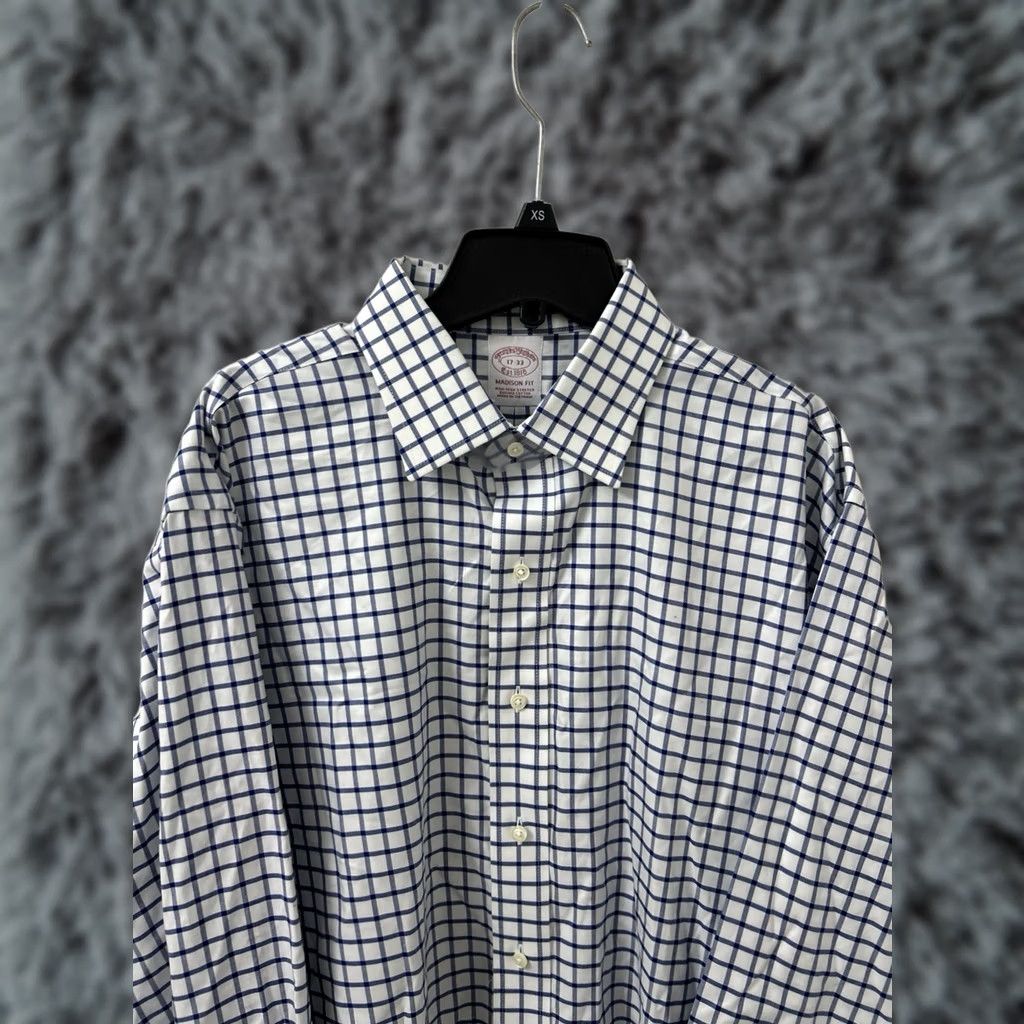 Brooks Brothers Brooks Brothers Shirt Mens 17 Blue Plaid Madison Fit Supima Non Iron Stretch Dress Shirt Size US XL / EU 56 / 4 - 1 Thumbnail