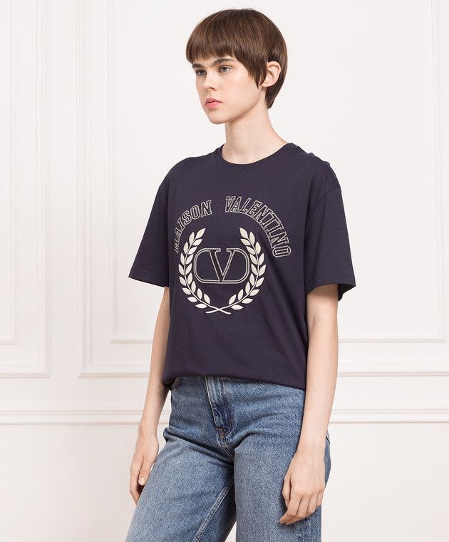 Valentino o1y0326 Logo T- Shirt in Midnight Blue Size S / US 4 / IT 40 - 3 Thumbnail