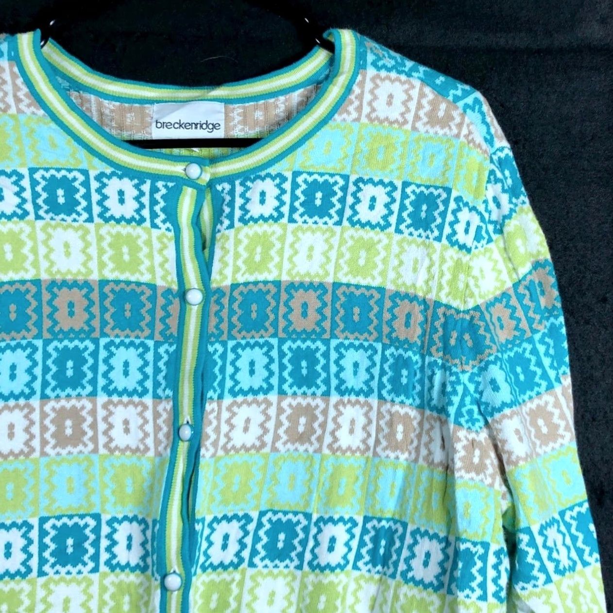 Vintage Breckenridge Womens Sweater Green Crew Button Front 100% Cotton Large Cardigan Knit Winter Fall Workwear Casual Mens? Size L / US 10 / IT 46 - 5 Thumbnail