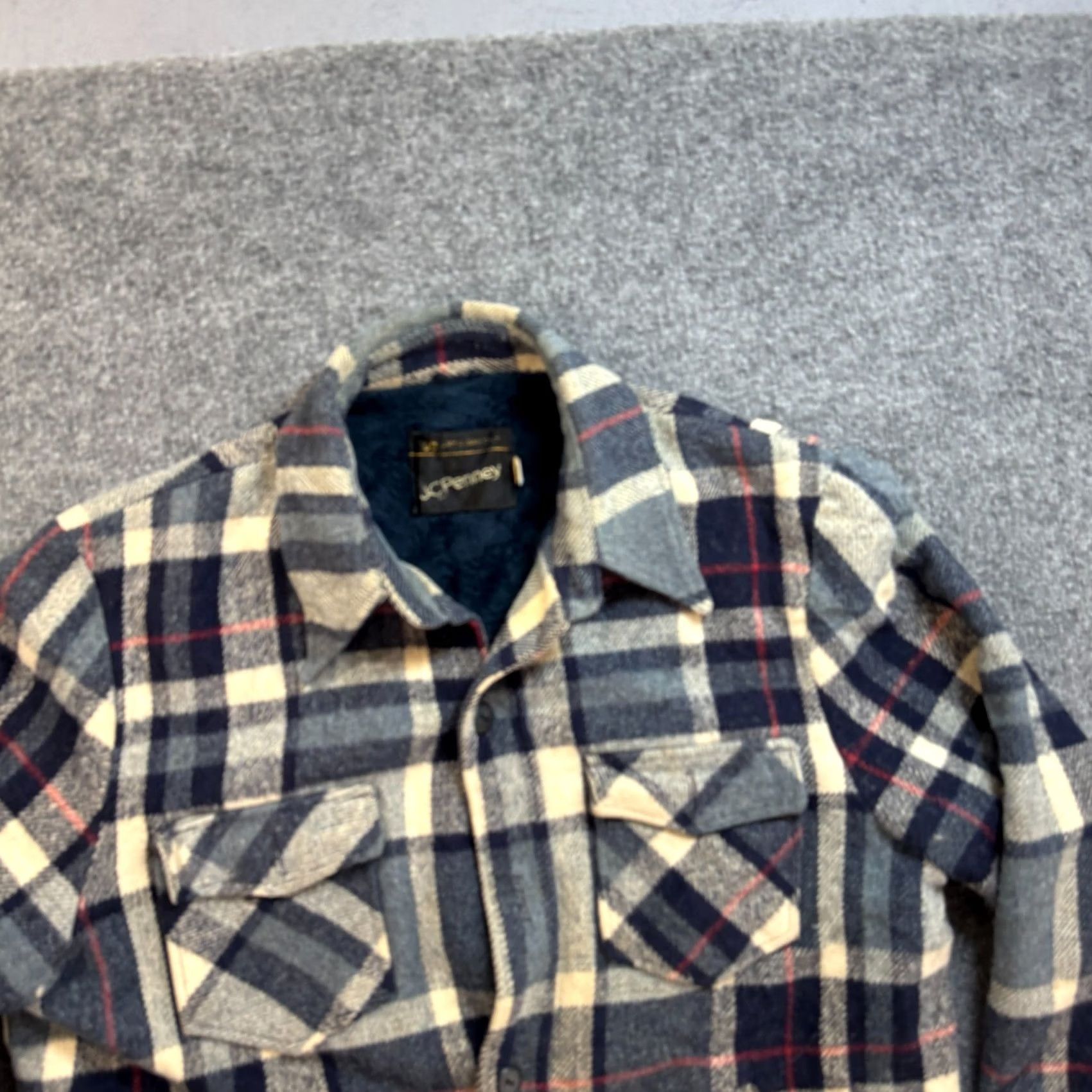 Sears VINTAGE Sears Men's L Reg Wool Coat Jacket Shacket Plaid Button Casual Work Outerwear Size US L / EU 52-54 / 3 - 4 Thumbnail