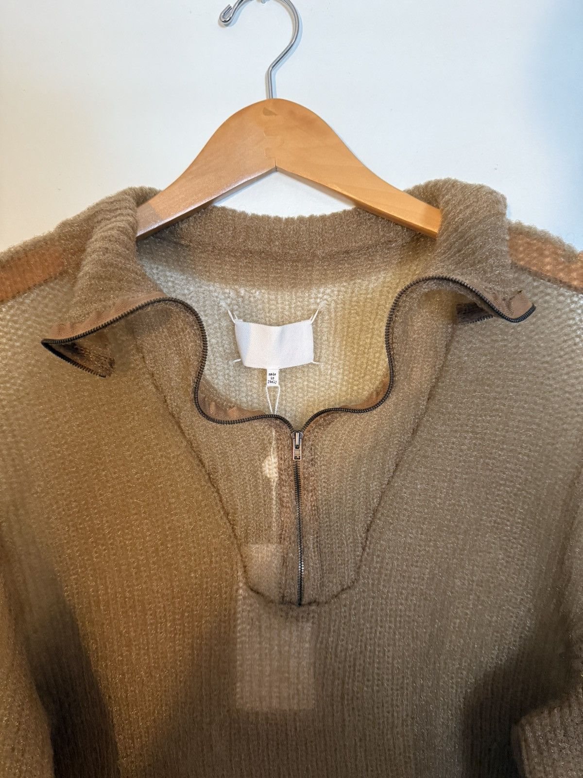 Maison Margiela Maison Margiela Beige Sheer Translucent Quarter-Zip Sweater Size M / US 6-8 / IT 42-44 - 3 Thumbnail