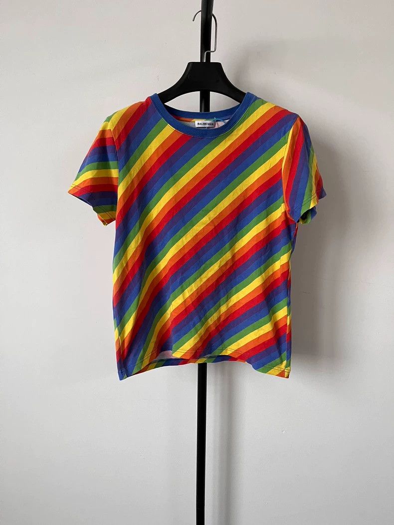 Balenciaga Color striped shoulder letter short sleeve T-sh