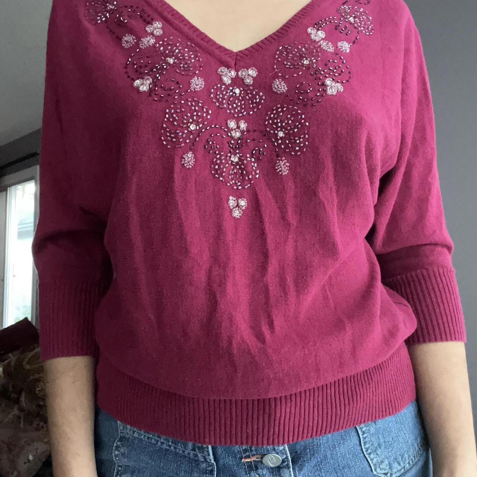 Lauren Conrad Burgundy sweater with beaded neckline Size S / US 4 / IT 40 - 1 Thumbnail