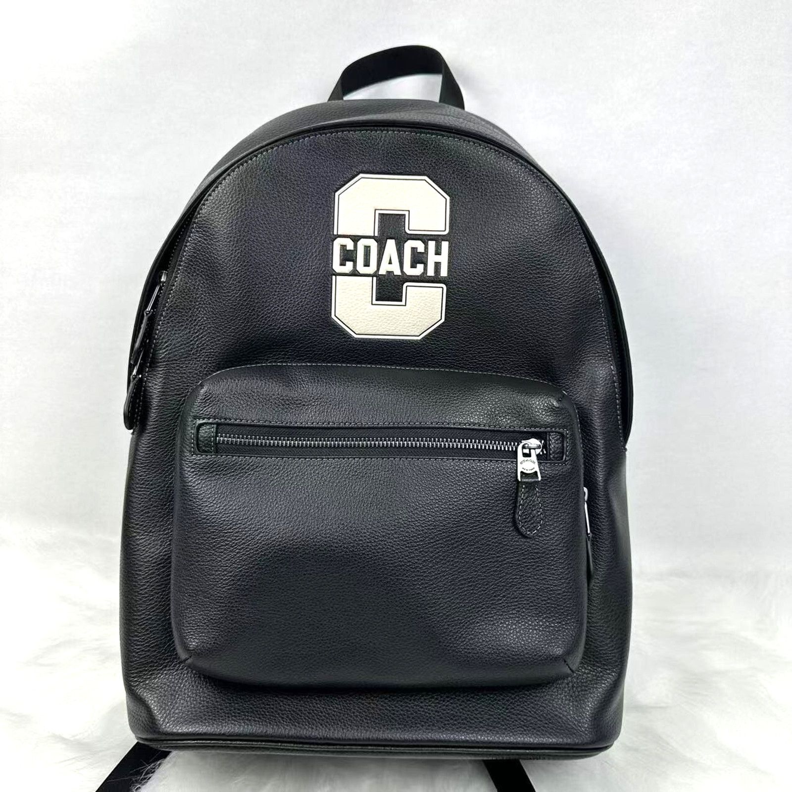 Coach West Backpack Varsity Motif In Leather Gunmetal/Black