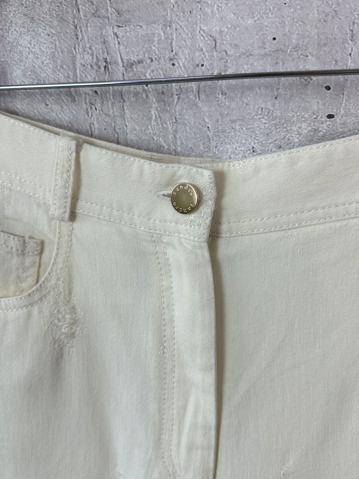 Sandro Sandro Ivory Distressed Cotton Pants Size 30" / US 8 / IT 44 - 4 Thumbnail